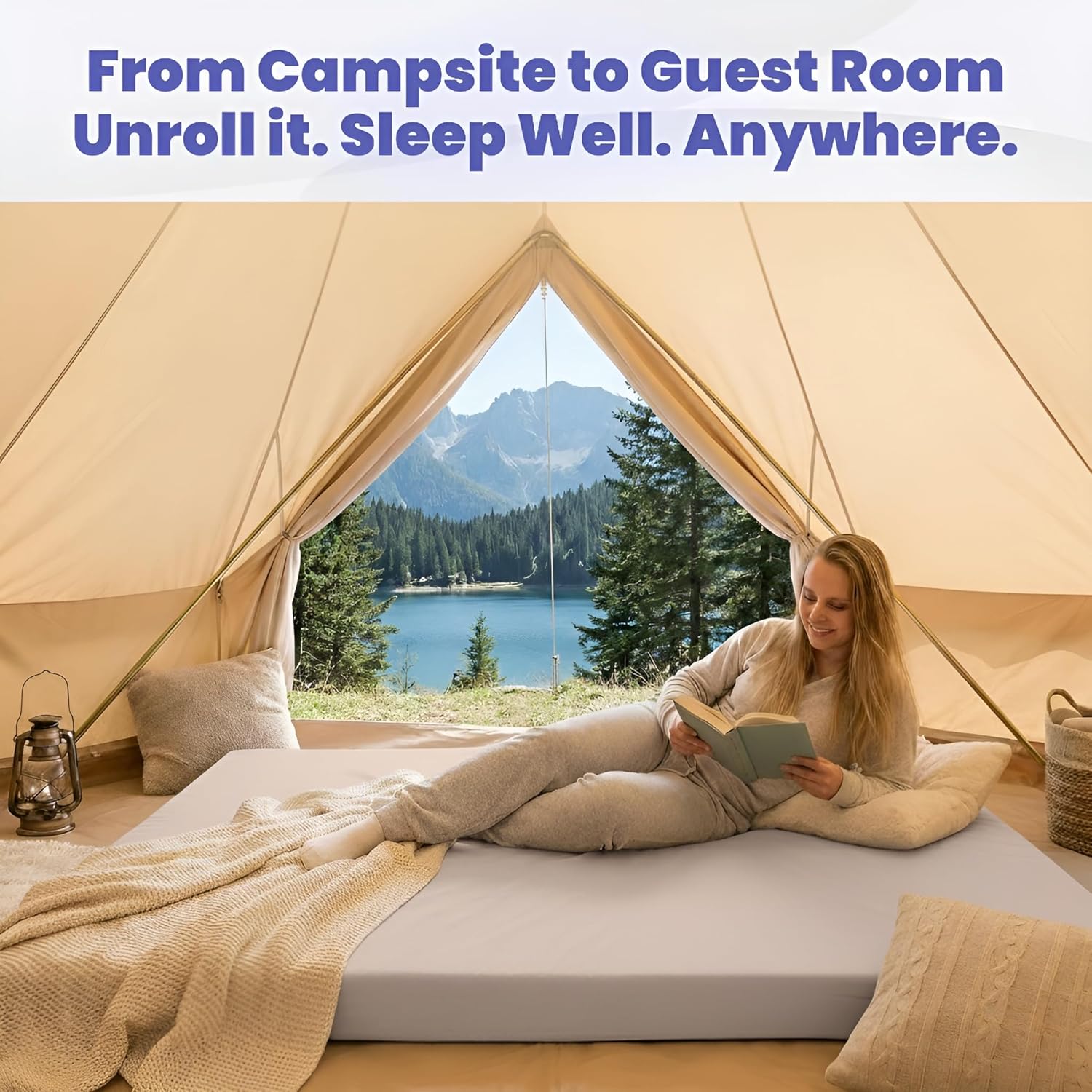 Hazli Matrix AirCell Memory Foam Camping Mattress Pad - CertiPUR-US Roll Up Mattress for Adults - Portable Foam Sleeping Mats for Camping - Camp Cot Sleeping Pad - Floor Sleep Mat Bed Roll for Car RV