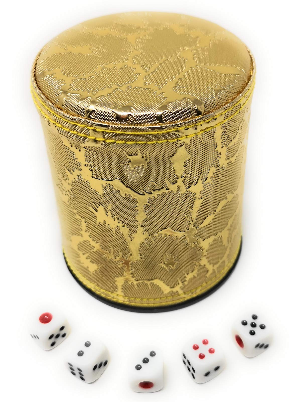 Thy Collectibles Würfelbecher mit 5 Würfeln, PU-Leder, professionelles Würfel-Shaker-Set für Yahtzee/Craps/Backgammon oder andere Würfelspiele, goldfarben
