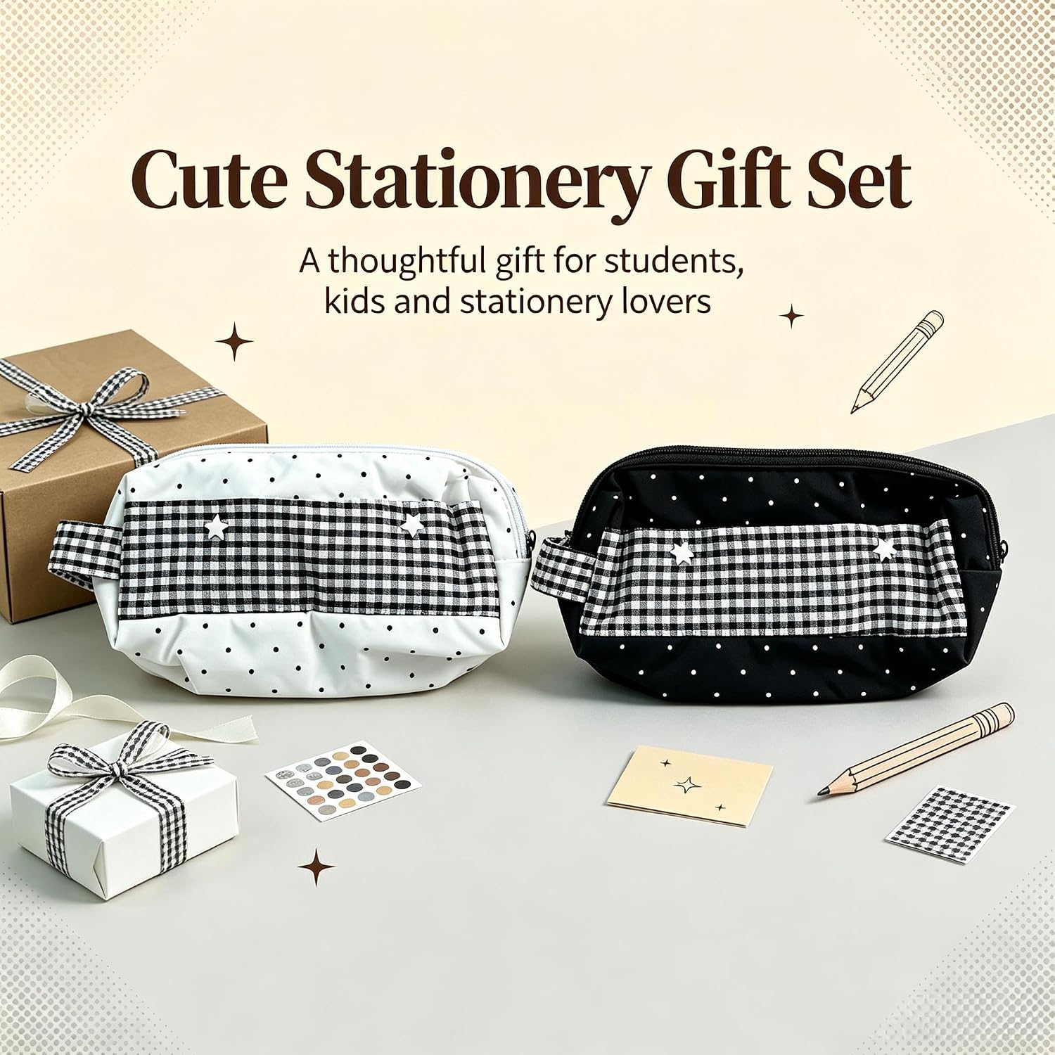 Cute Retro Pencils Case,Retro Polka Dot Pencil Cases,College Style Pencil Case,Large Capacity Pencil Case(White Polka Dots)