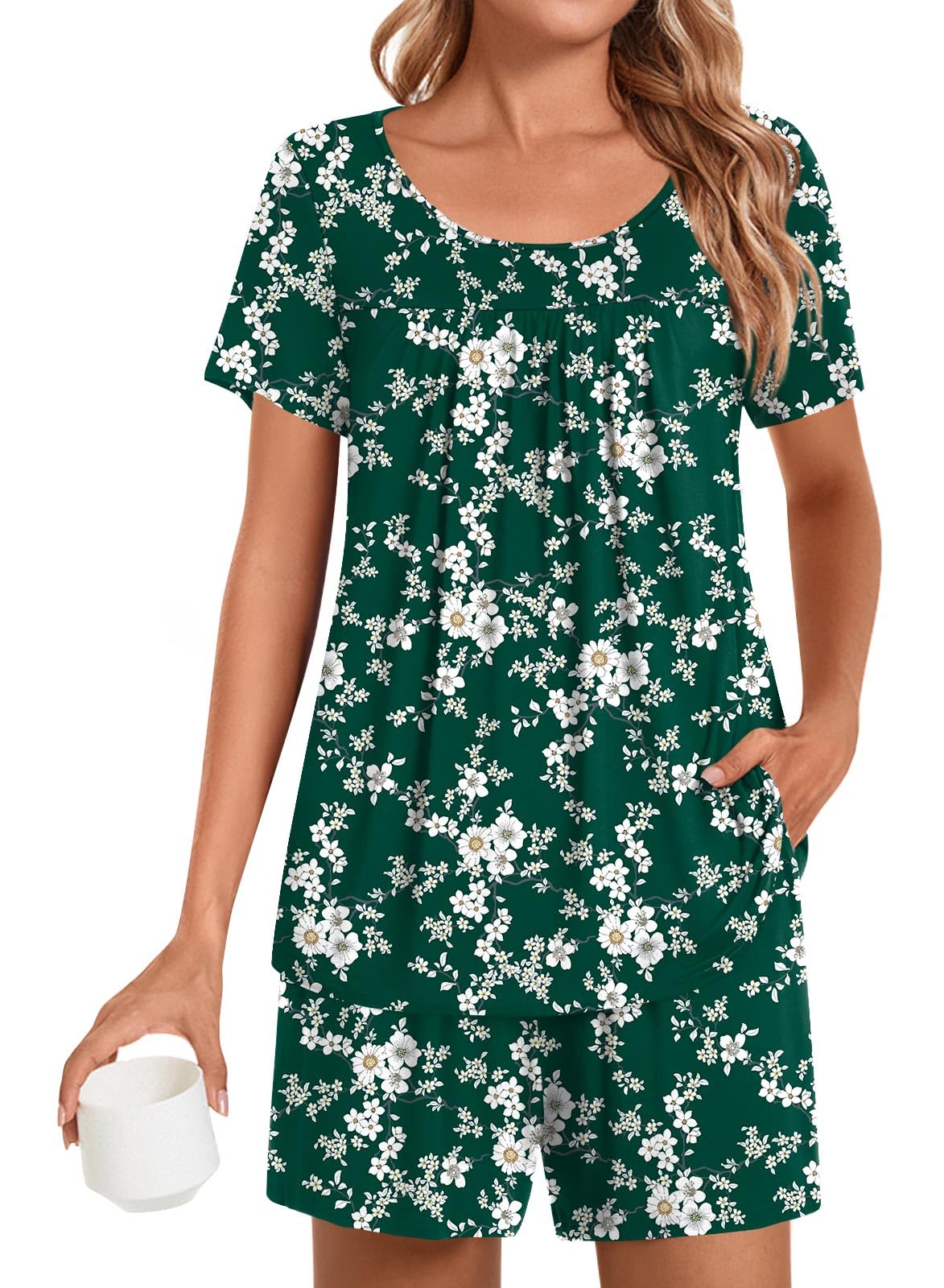POPYOUNG Womens Pajama Sets Summer Short Sleeves 2 Piece Lounge Sleepwear Ladies Pjs Sets with Pockets