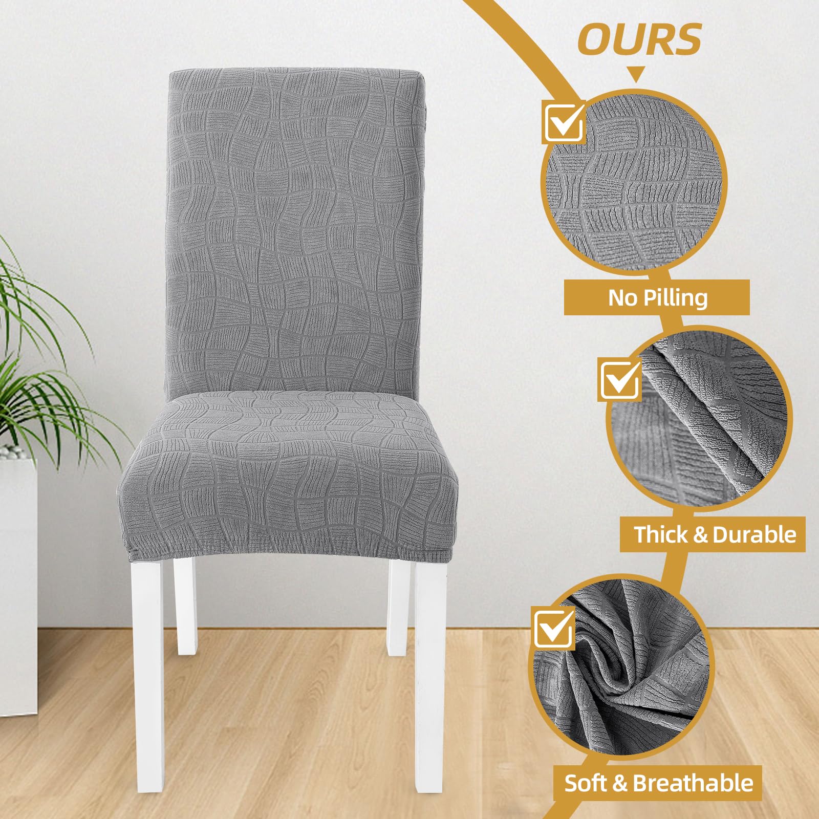 Ystyle Housse De Chaise 6 Pièces, Housse Chaise Salle À Manger Élastique, Couvre Chaise Moderne Extensible, Lavable Protection Chaise, Universel Housse pour Chaise Mariage, Gris Clair