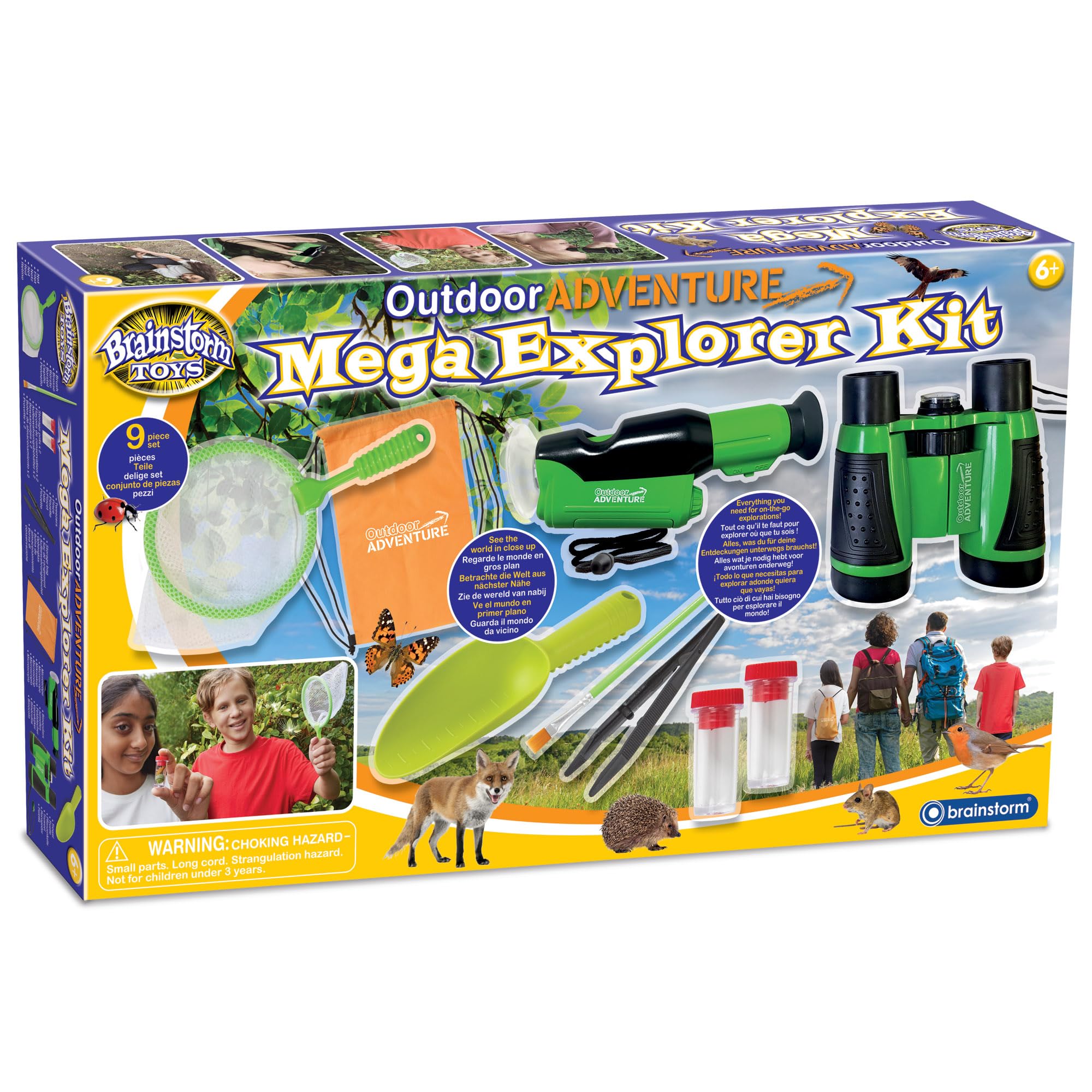 Mega Explorer Kit for Kids – 9 Piece Outdoor Adventure Set with Microscope & Binoculars | STEM Learning Toy with Storage Bag | Batteries Included