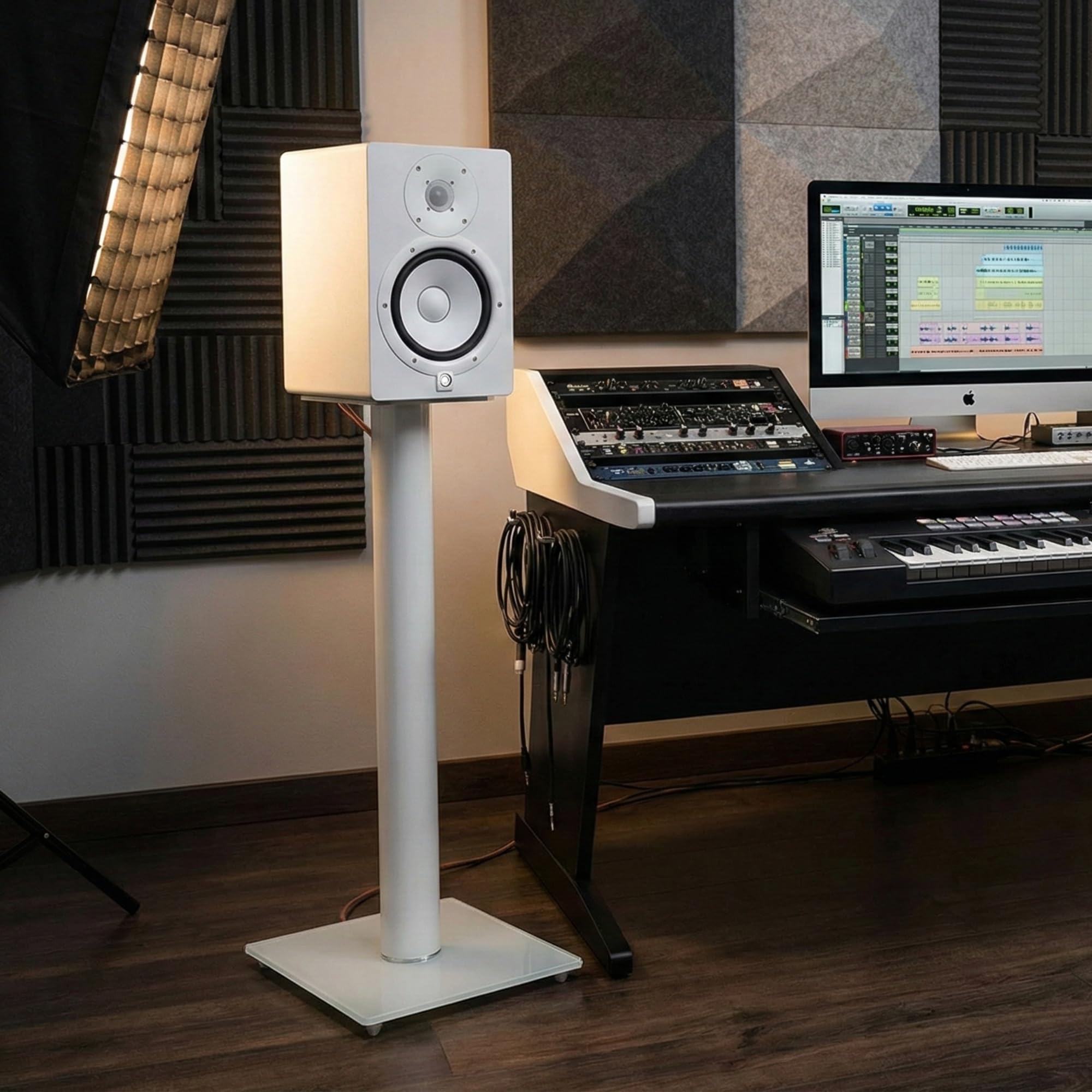 Sonorous SP100-70 Bianco – Supporti per Diffusori 70 cm (Coppia) | Piedi da Pavimento in Alluminio e Vetro | Portata fino a 20 kg per Supporto | Gestione Cavi Integrata