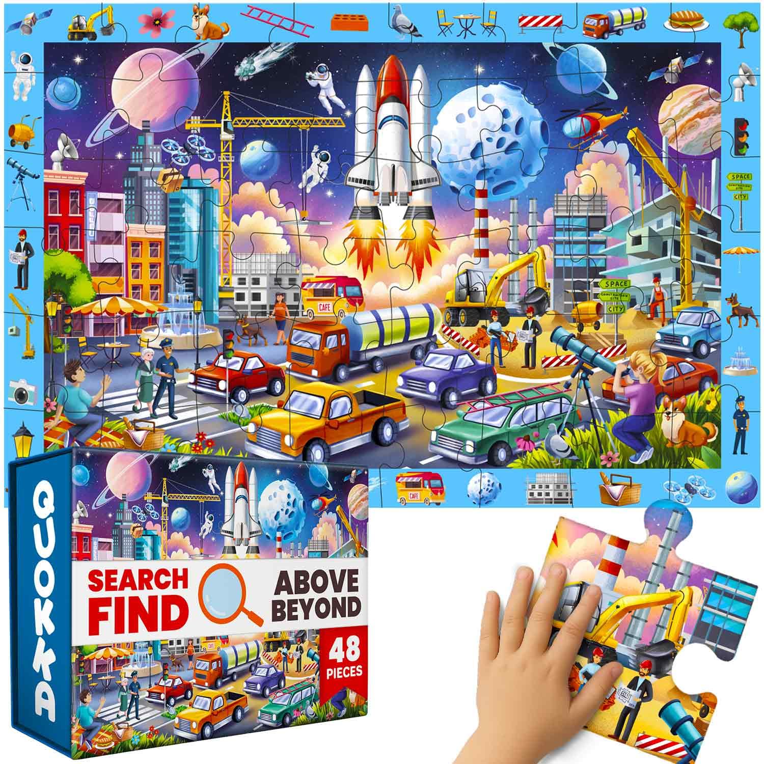 QUOKKA Floor Puzzles For 3 4 Year Olds, 60x90 cm 48 pc Giant Search and Find Jigsaws For Children Age 4 5