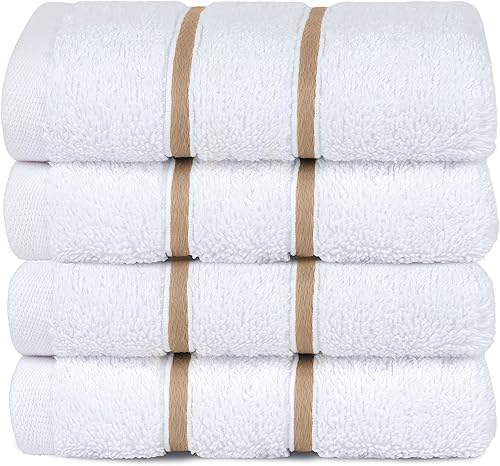 Juego de 4 paños blancos 100% algodón turco, toallas pequeñas para baño y cocina, color gris pardo arena