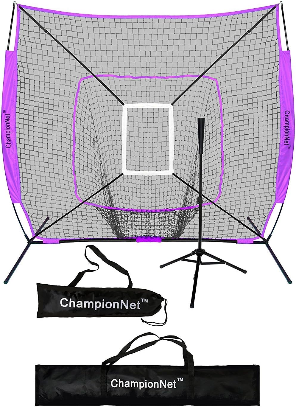 ChampionNet 7' x 7' Baseball/Softball Net & Frame with Tee & Target Zone Bundle - LAVENDER…
