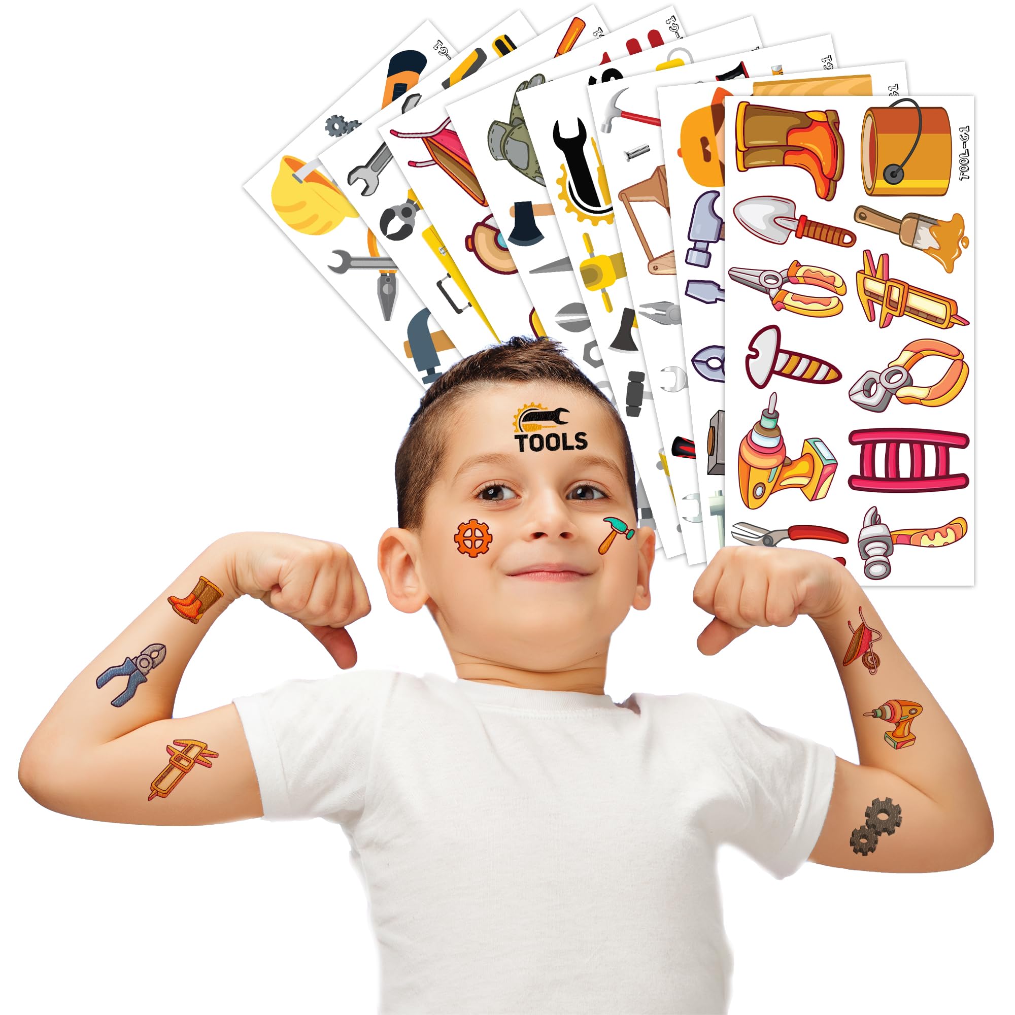 Tools Temporary Tattoos - Handyman Mechanic 80 PCS Labor Day, Construction, Equipment Themed Stickers for Kids Birthday Party Supplies, Decorations, Favors, and Prizes - Cute Gifts for Boys and Girls