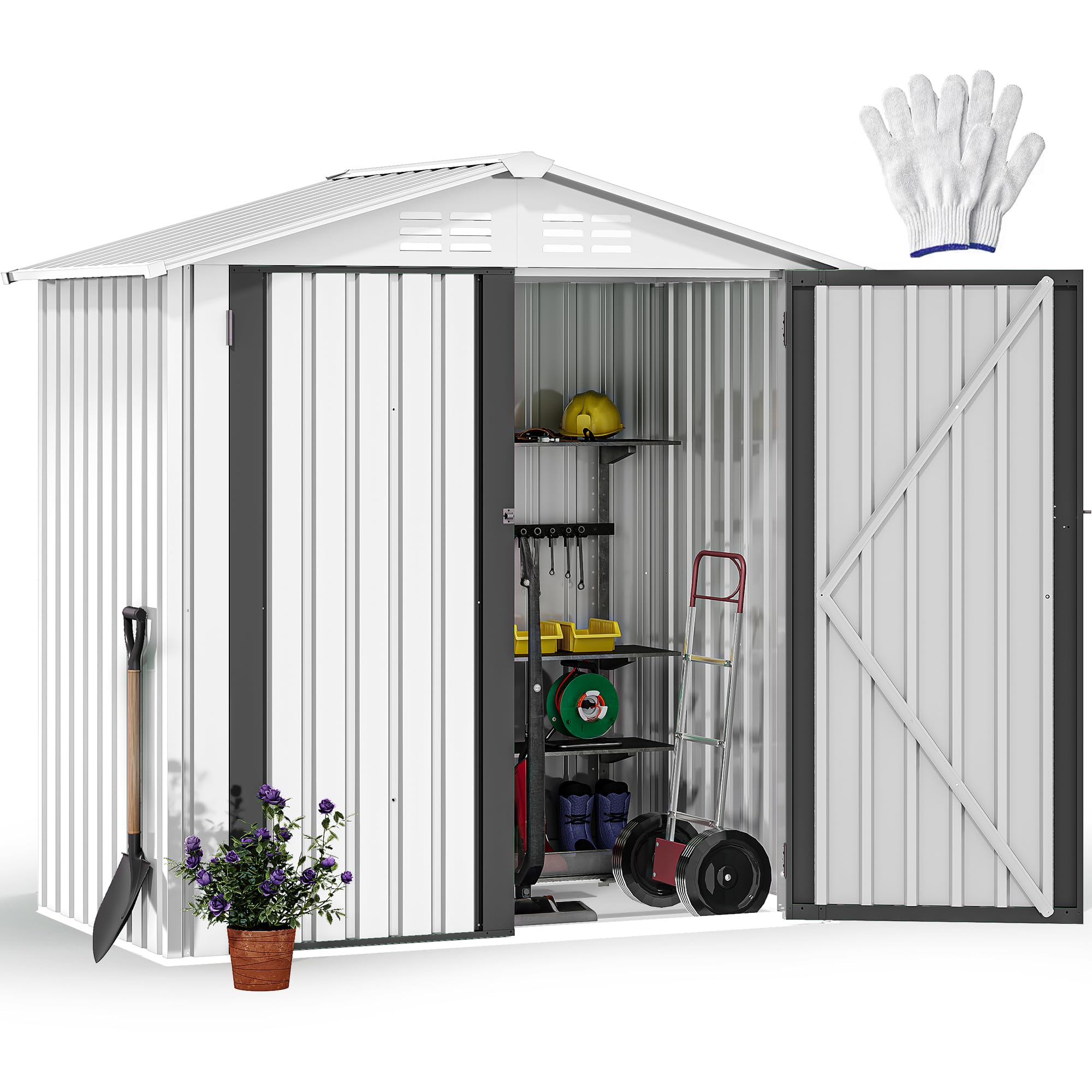DWVO 6x3.25 FT Metal Garden Shed, Outdoor Storage Shed with Lockable Door & Sloping Roof, Galvanised Steel Tool Shed for Backyard, Patio, Garden,Weatherproof,Weatherproof, White