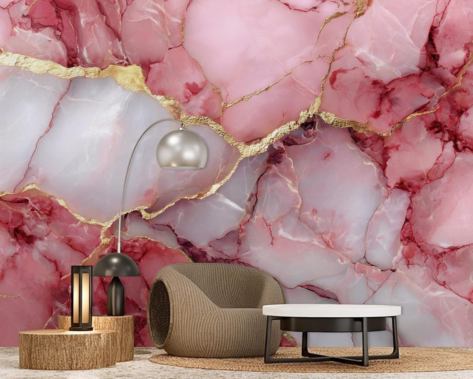 kfjhgbdshhj Marble Pink Gold Look 3D Non-Woven Modern Wall Wallpaper for Living Room, Bedroom, Children's Room, 250cm x 175cm Stickers - Frameless Painting - Poster