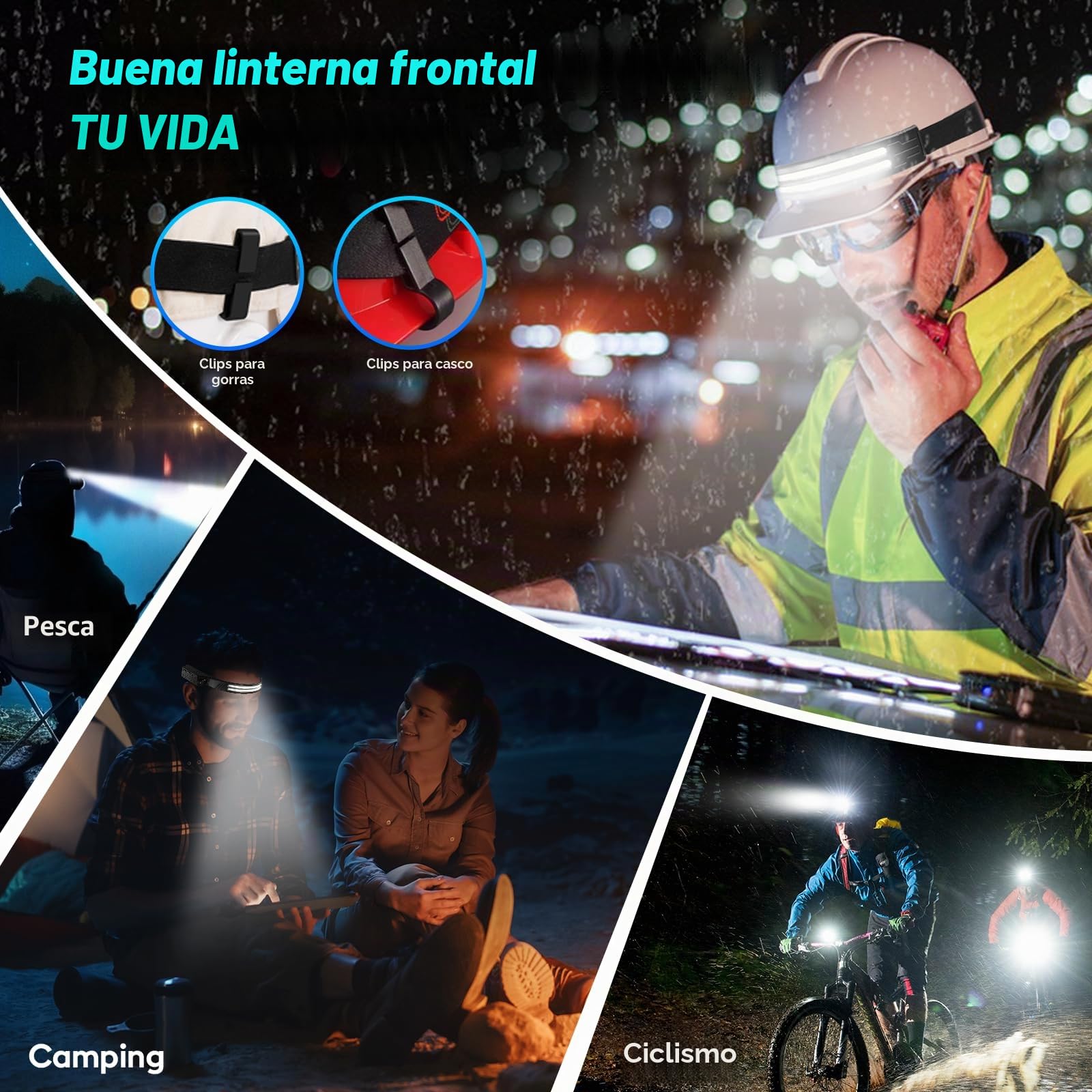 MLIAIMCE Linterna Frontal,2 Piezas Super Brillante 2000 Lúmenes Frontal Led Recargable con Sensor de Movimiento 230 °Ángulo 2*LED,IPX5 Impermeable 0.14lb Ligera Linterna Cabeza Para Correr Camping