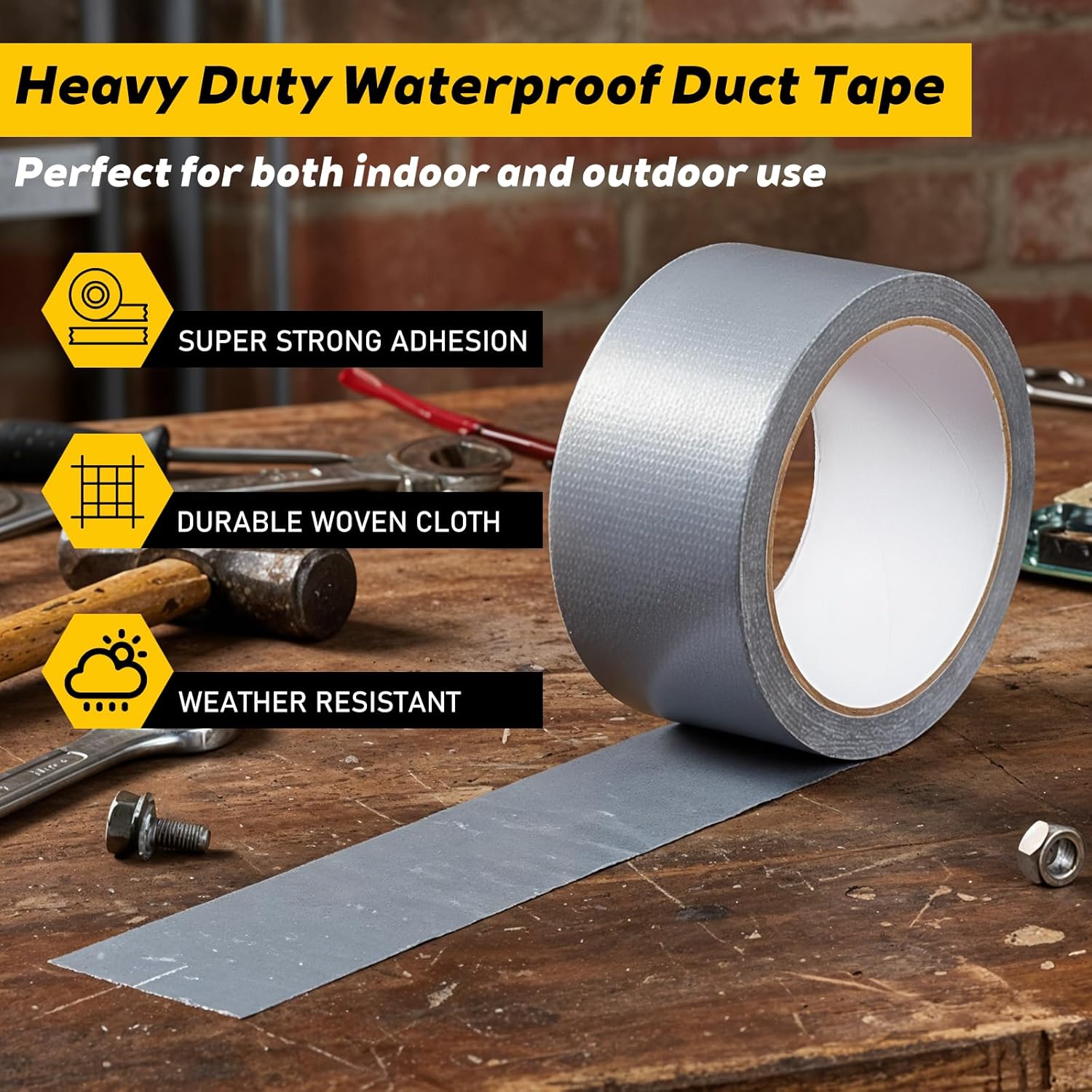 SHENLIU 12 Pack Duct Tape Heavy Duty Waterproof, 2 in x 22 yd (Total 264yd) Strong Adhesive 9 Mil Thick Silver Duct Tape Bulk Strong Adhesive No Residue Sealing & Patching for Indoor Outdoor Repairs