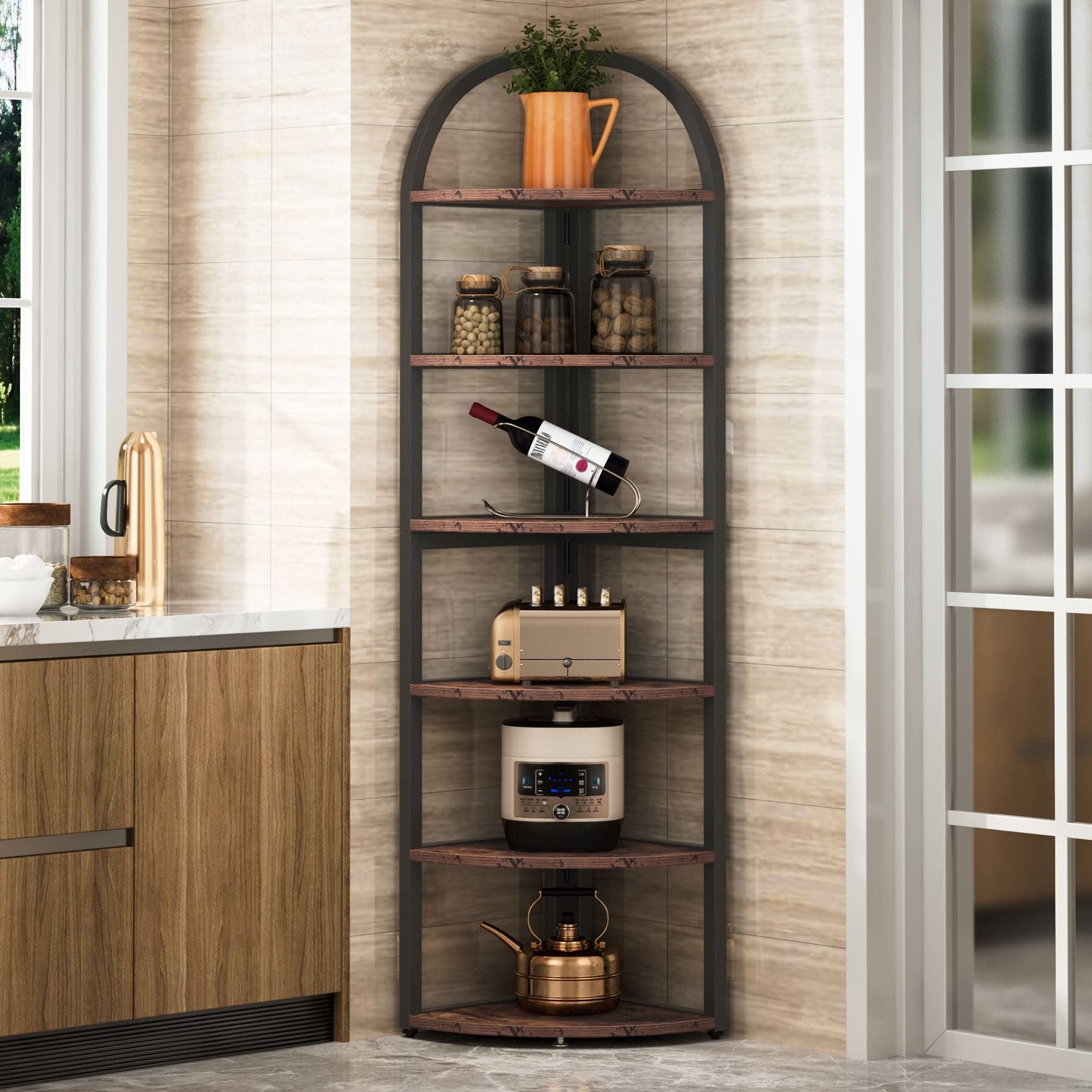 Amazon.com: Unknown1 6 Tier Corner Shelf Rustic Bookshelf Plant