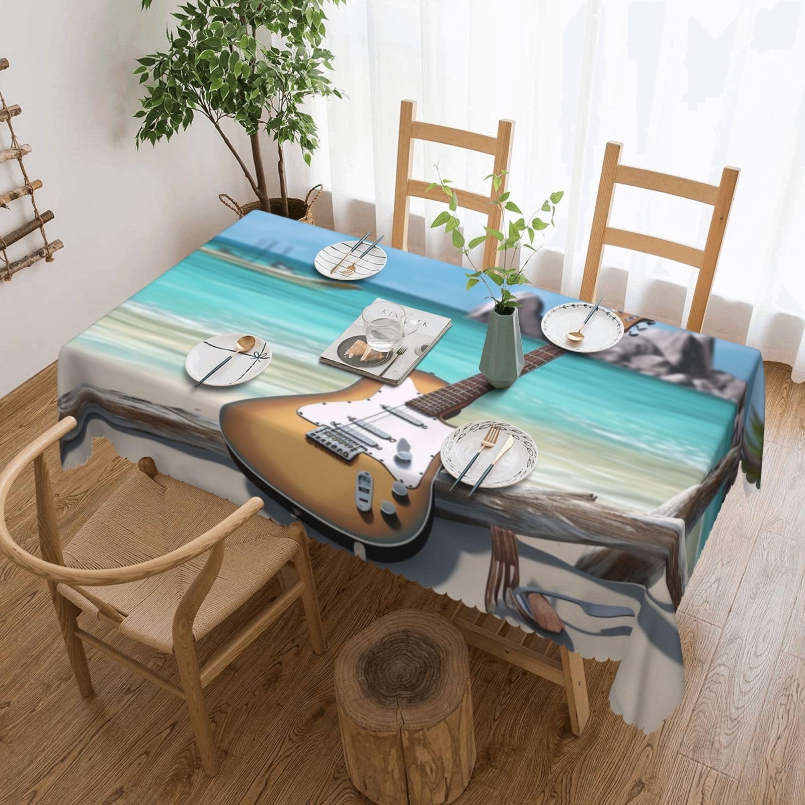 Nappe guitare bord de mer imperméable décoration table rustique