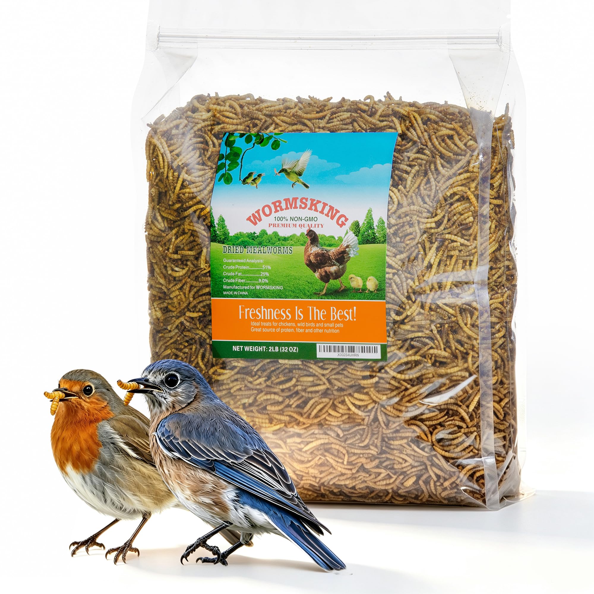 WORMSKING Dried Mealworms for Wild Birds and Chicken, 2LB