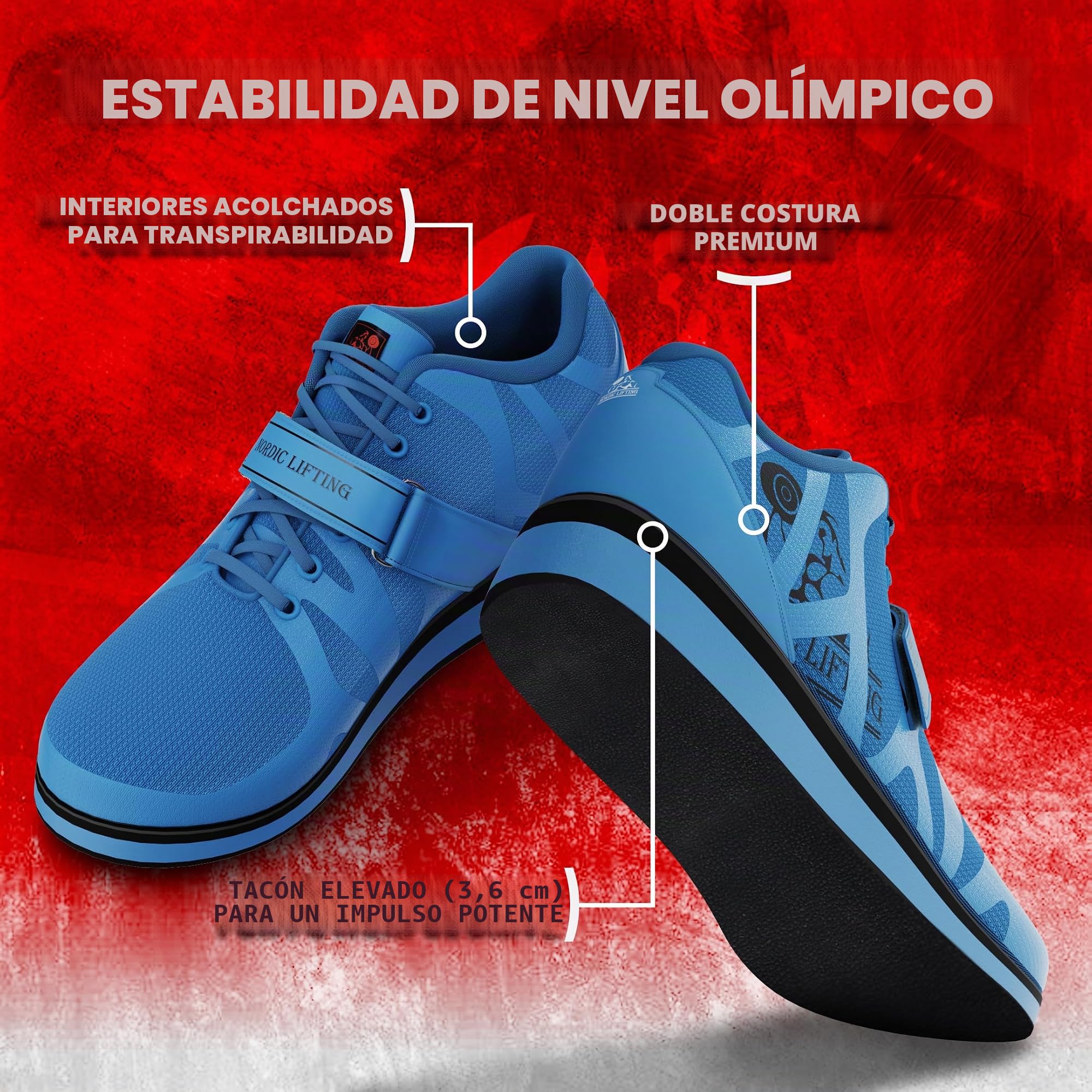 Nordic Lifting Zapatillas de Powerlifting para Entrenamientos Pesados - Las Mejores Zapatillas para Sentadillas y Levantamiento de Pesas para Hombre - MEGIN