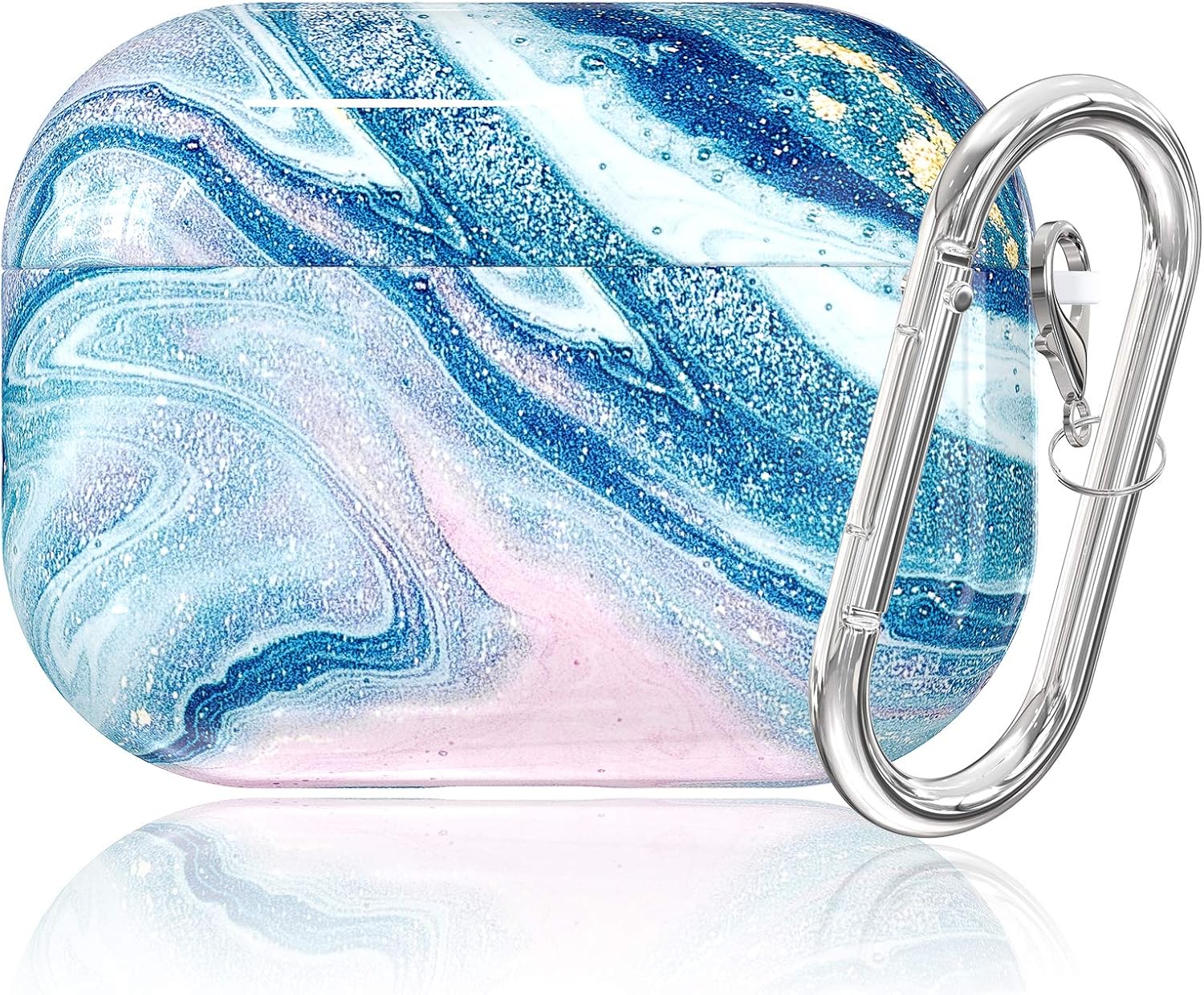 Caka Case for AirPods Pro, AirPods Pro Marble Case Cover Girly Girls Women Protective Shockproof with Keychain Cute Flexible Slim Durable Case Cover for AirPods Pro (Blue Pink)