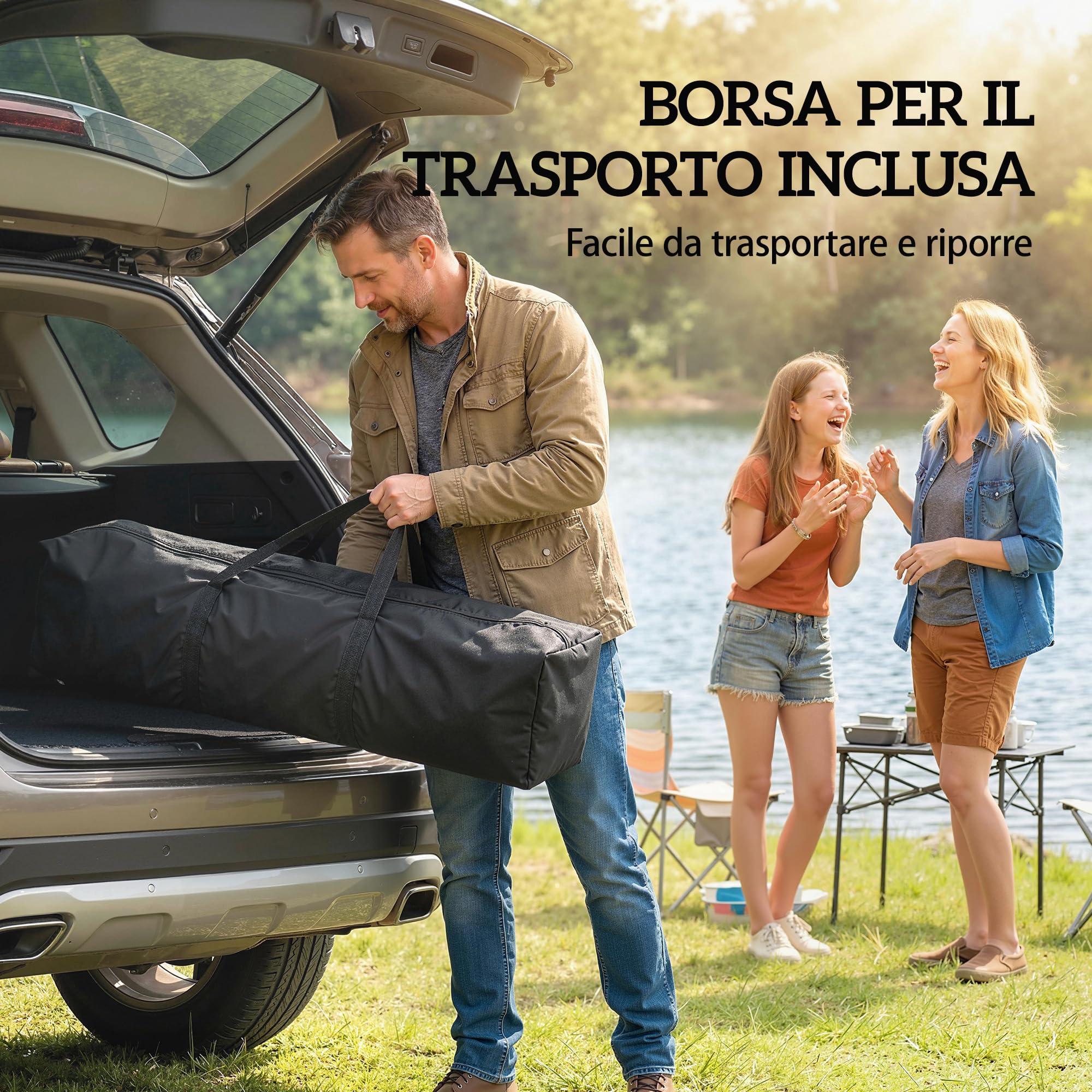 Outsunny Gazebo 3x3 m Pieghevole Pop Up ad Altezza Regolabile UV50+ Nero | Gazebo da Giardino, Luce Centrale e USB, Telecomando, Borsa da Trasporto, per Esterno Campeggio Feste