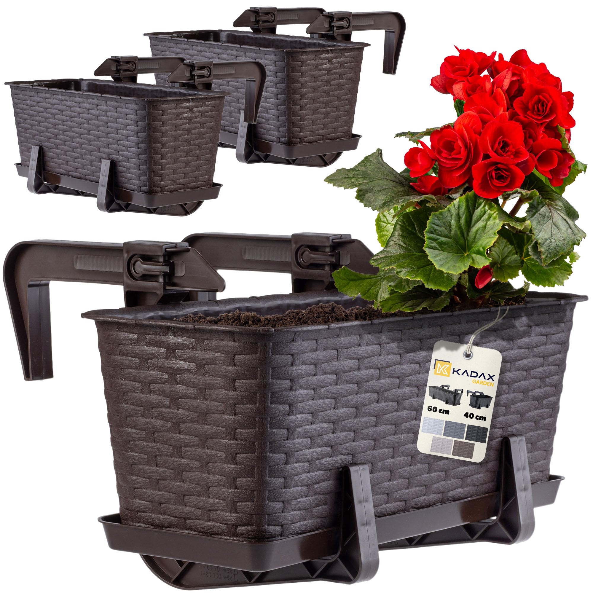 KADAX Blumenkasten Set, Balkonkasten – Kunststoff Pflanzkasten für Balkon & Garten, Wetterfest & Stabil, Ideal für Blumen & Kräuter