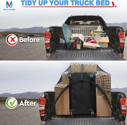 Miniatura 2 de MICTUNING Red de carga para caja de camión, red de carga altamente elástica de 4 x 4 pies, organizador de malla elástica de hasta 7 x 7 pies para