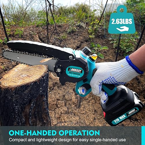 Miniatura 7 de Gardzizy Mini motosierra eléctrica inalámbrica de 6 pulgadas, alimentada por batería, portátil, pequeña motosierra, engrasador automático para