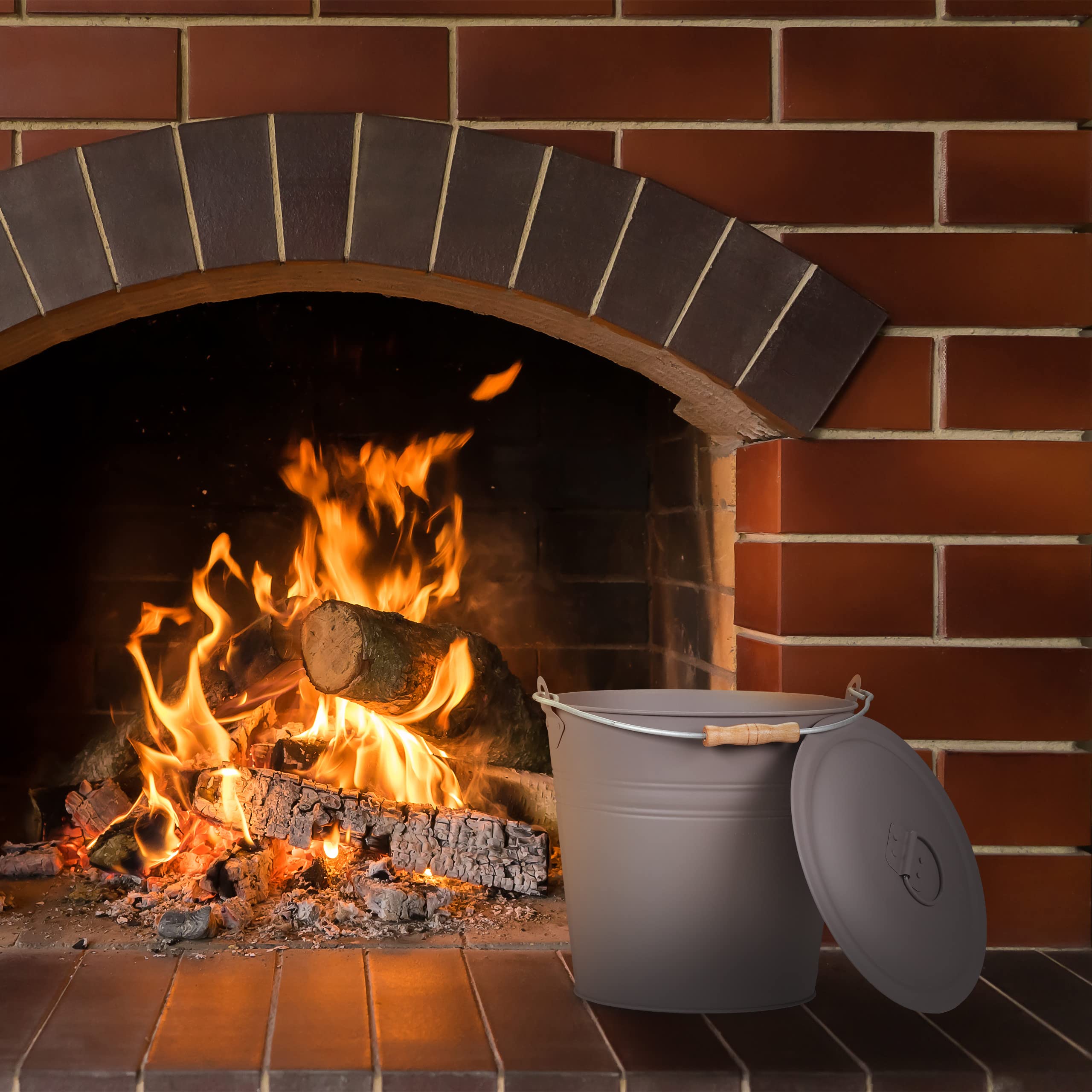 Relaxdays Secchio Raccoglicenere 12 L con Coperchio e Impugnatura Grigio