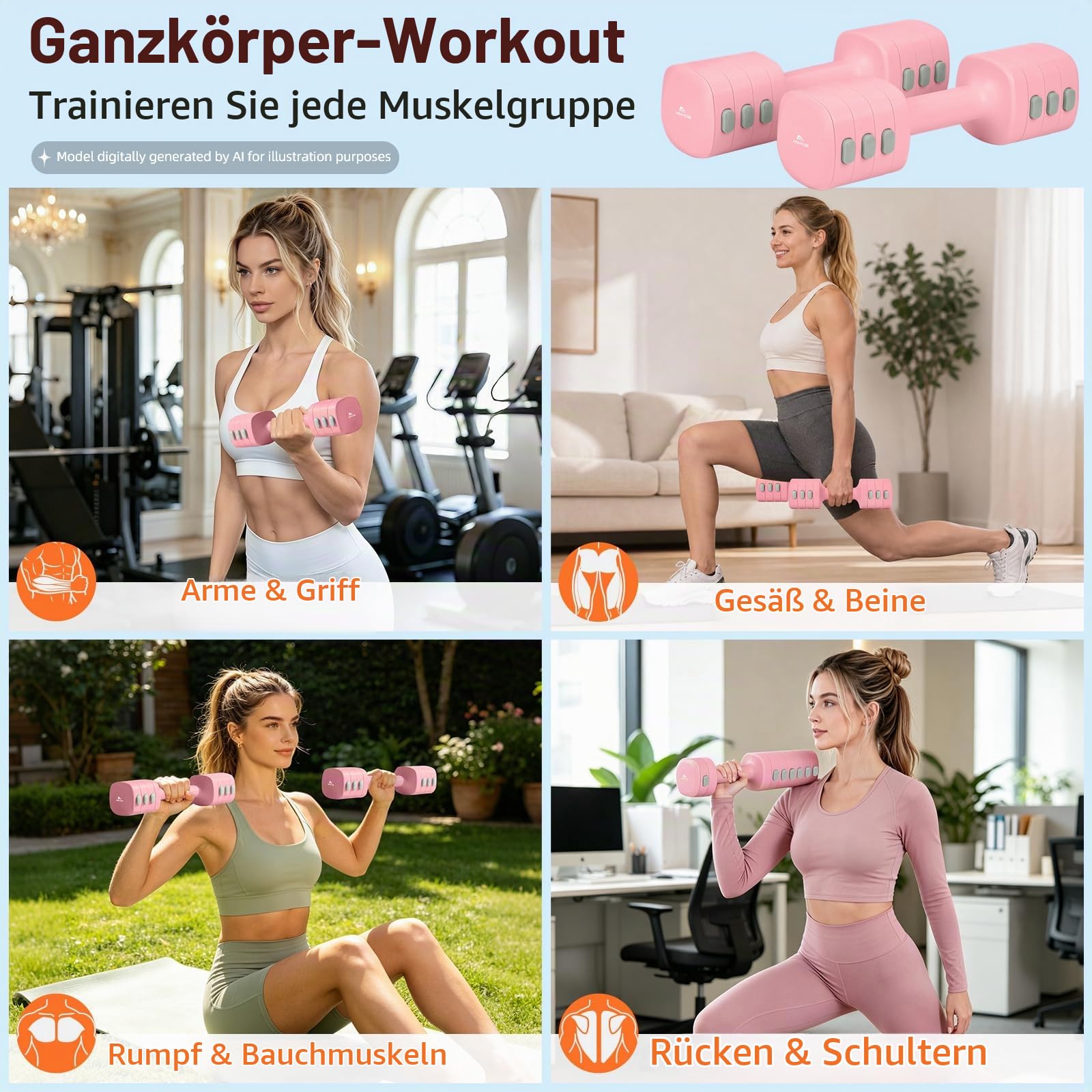 Abahub Hanteln Verstellbar Dumbbell Set Kurzhantel 2er Set je 1-2,5 kg