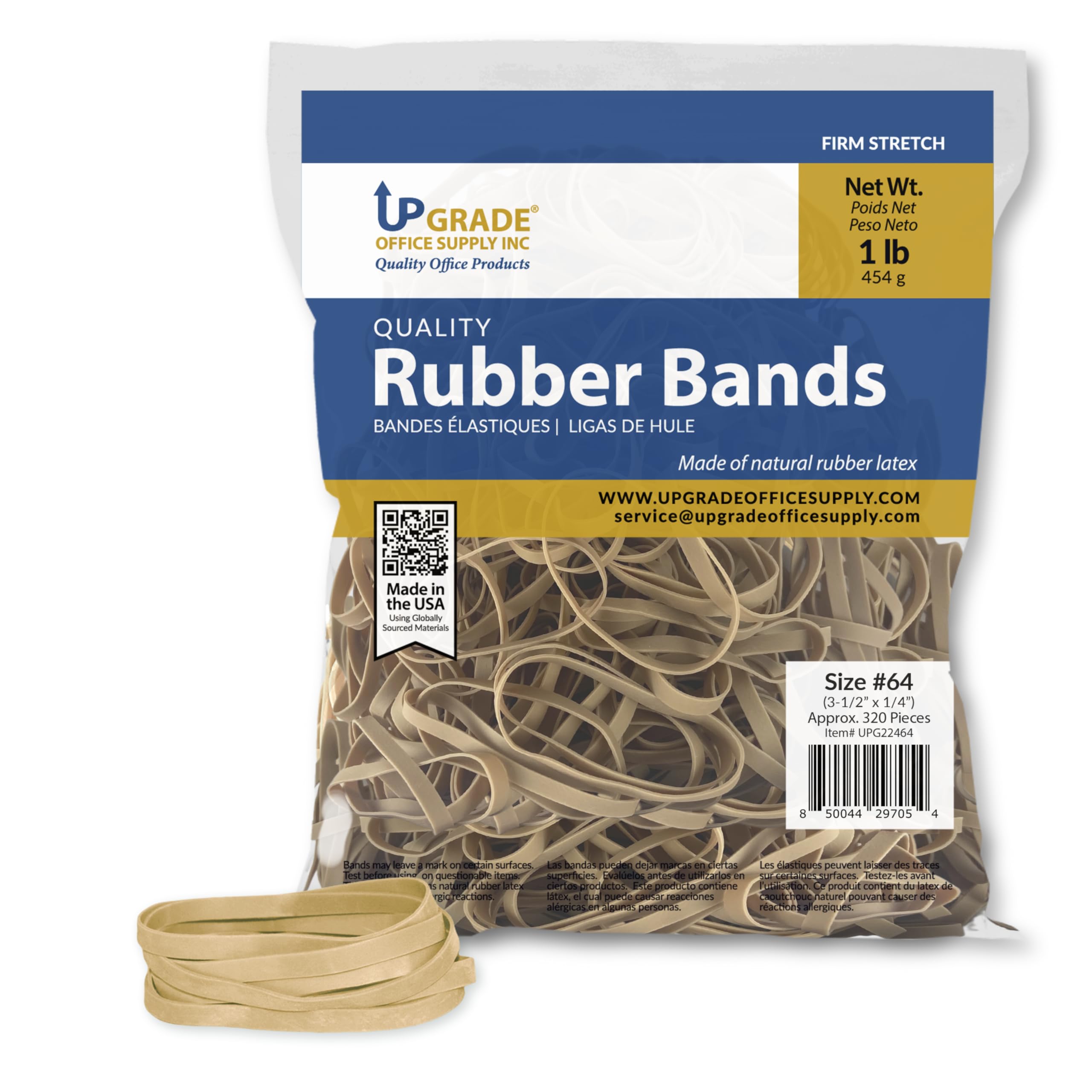 Ulepszone gumki do materiałów biurowych, rozmiar 64 (3-1/2 x 1/4), worek 0,5 kg, 20-pak, USA