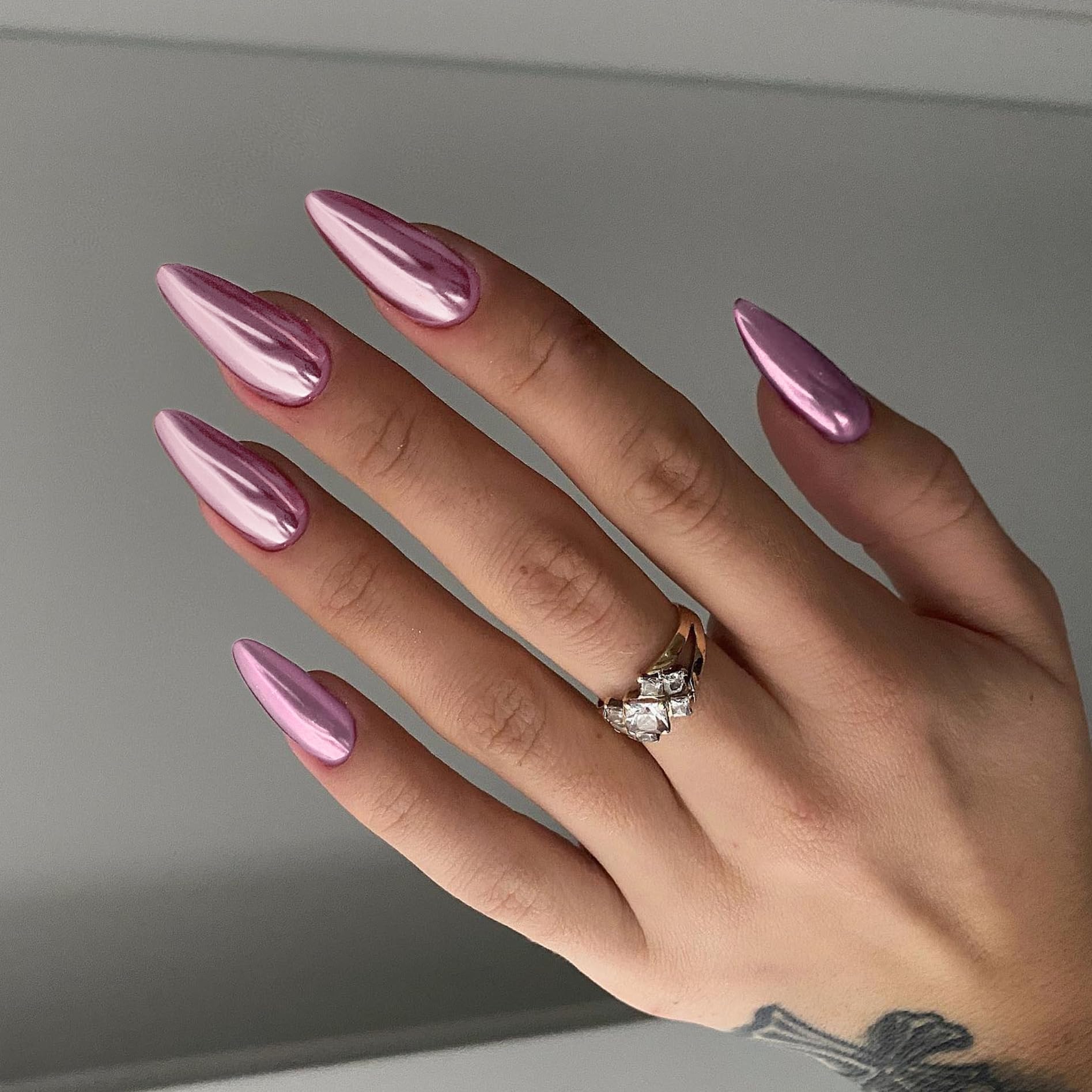 Amazon.com: Baby Pink Chrome Press on Nails Medium Almond