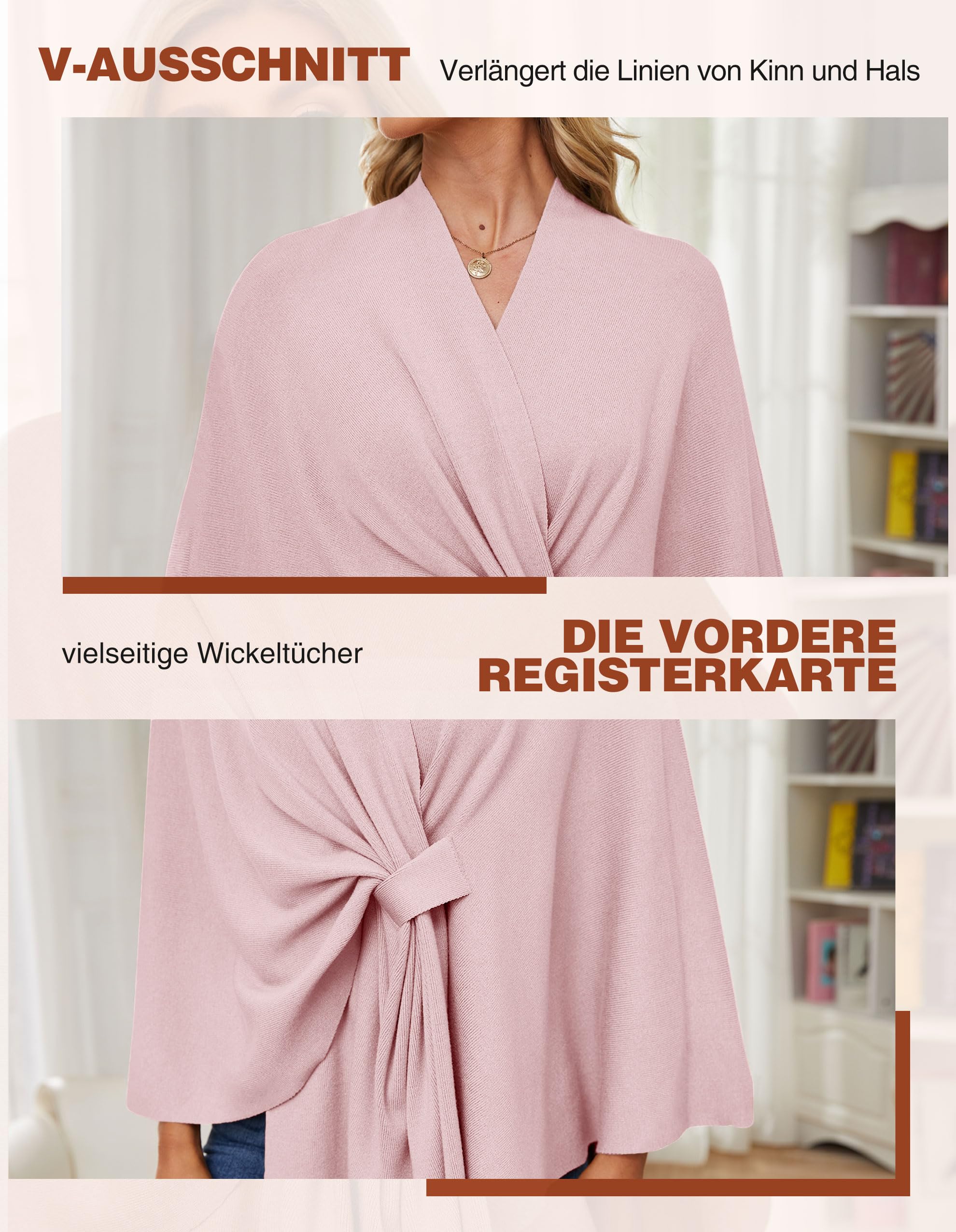 PULI Poncho élégant en tricot pour femme, ouverture sur le devant, polyvalent, avec languette