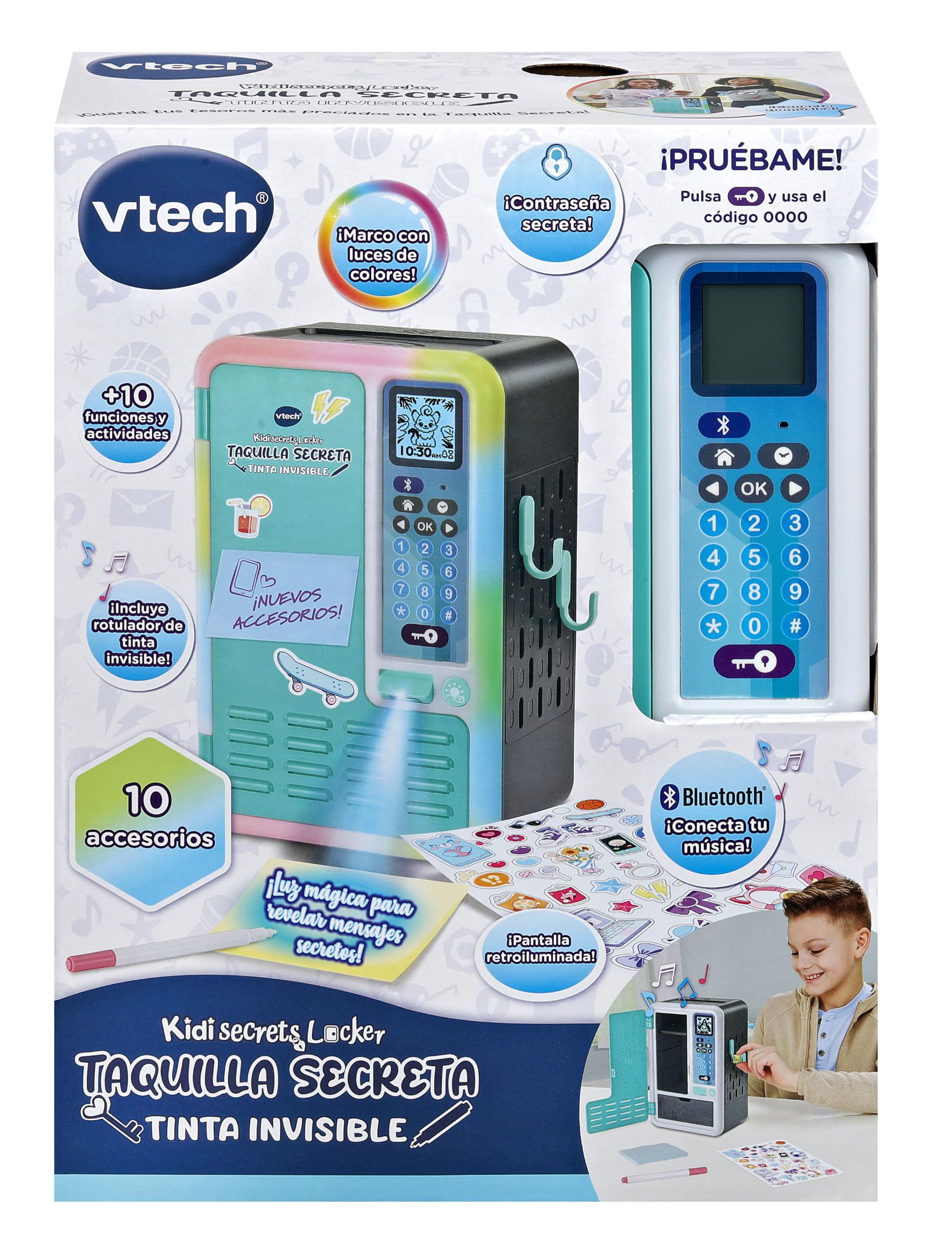 VTech - KidiSecrets Locker Taquilla Secreta Tinta Invisible, Versión ESP | Edad +6 años, 25.3 x 16.5 x 11.5 cm, 3 pilas AA, color negro/azul, personalizable