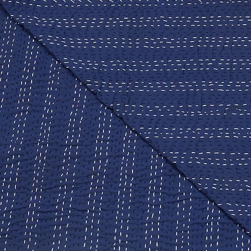 Vista 59 de Marubhumi Colcha Kantha reversible de algodón puro cosido a mano con estampado de frutas indias, edredón Kantha reversible (C verde, Queen