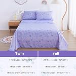 Viviland 3 Pièces Filles Light Purple Twin Ensemble de feuille - Feuilles plates en microfibre souple & Oreiller - Ensembles de literie imprimé à la fleur de papillon - pour les enfants & Jeunes enfants