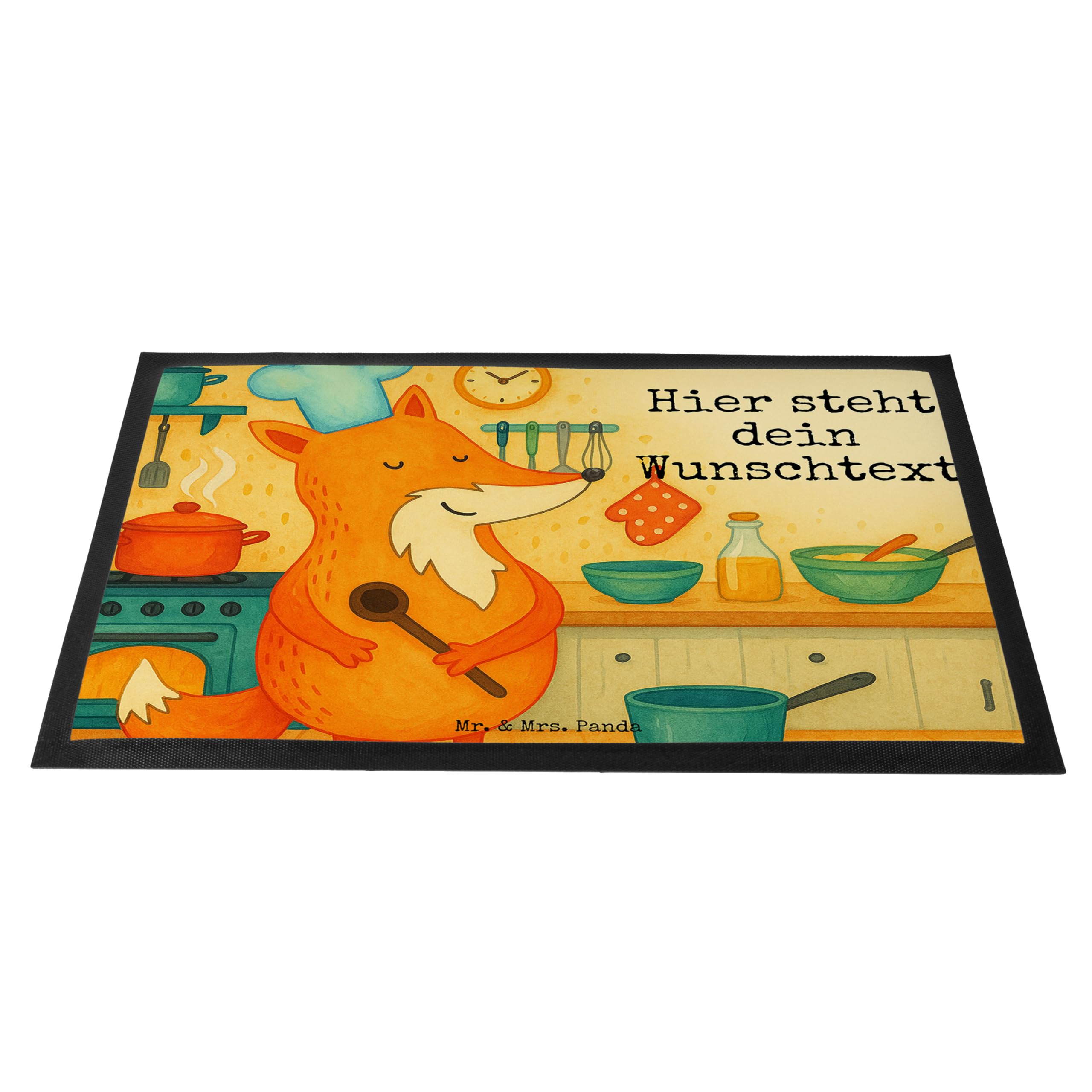 Mr. & Mrs. Panda Fußmatte personalisierbar Fuchs Koch Design 60 x 90 cm - Geschenk, Personalisierte Fussmatte, Chefkoch, Personalisierter Fußabtreter, personalisiert, Geburtstag, Bäcker, Hungrig
