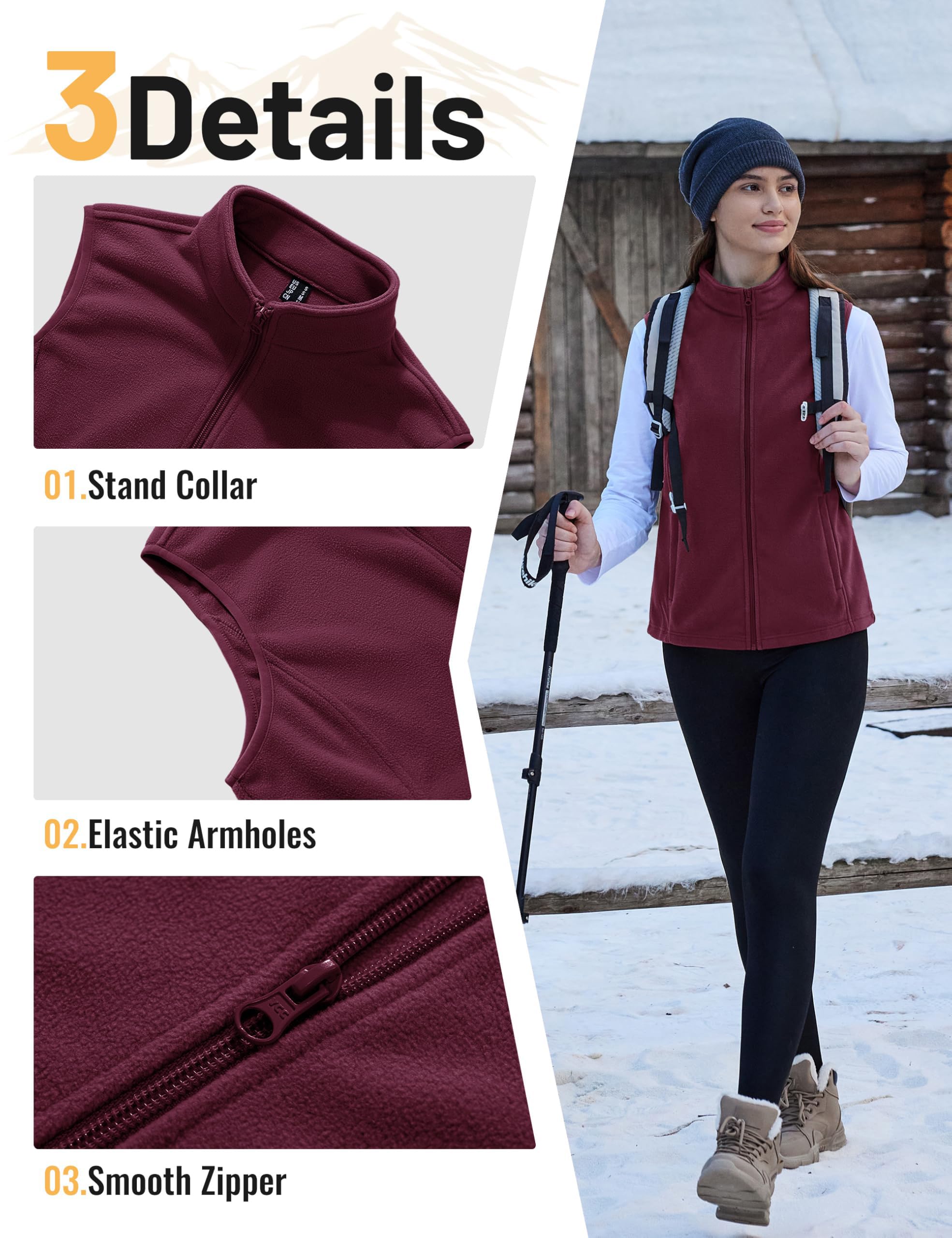 TACVASEN Chaleco Polar para Mujer Chaqueta sin Mangas Exterior Cálido Bolsillos Cremallera Gilet Deportivo