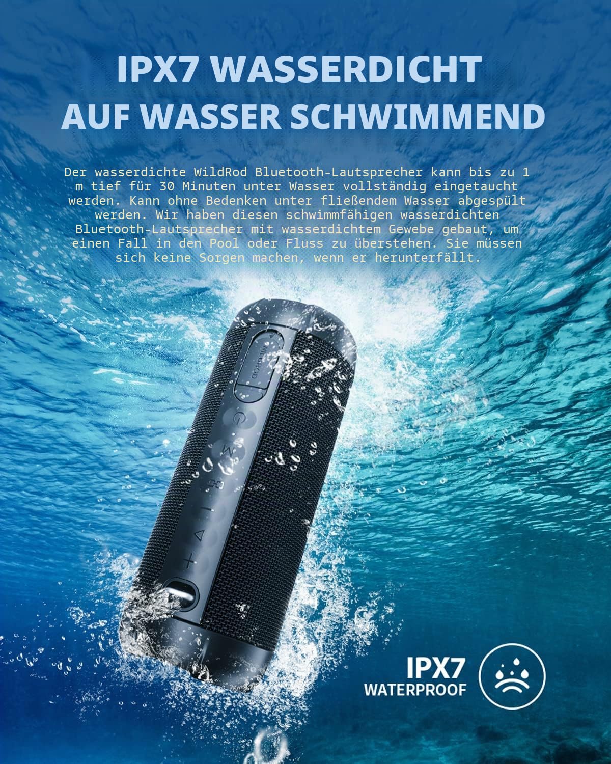 MIFA WildRod Bluetooth Lautsprecher mit Bluetooth 5.3, IP67 wasserdicht & staubdicht, 30W Wiedergabeleistung, 12H Akku, USB-C Ladeschluss und Mikro-SD Musikspielen, RGB-Licht