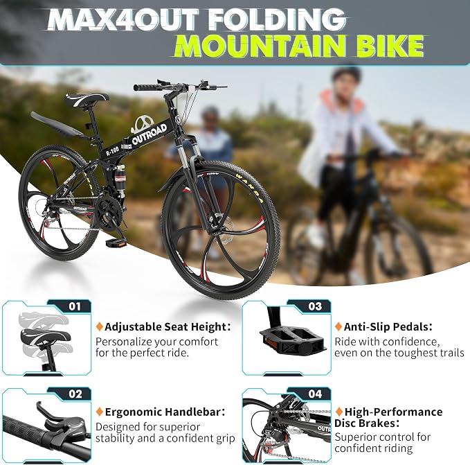 Bicicleta Mountain Bike Plegable 26 pulg Acero Carbono miniatura 6
