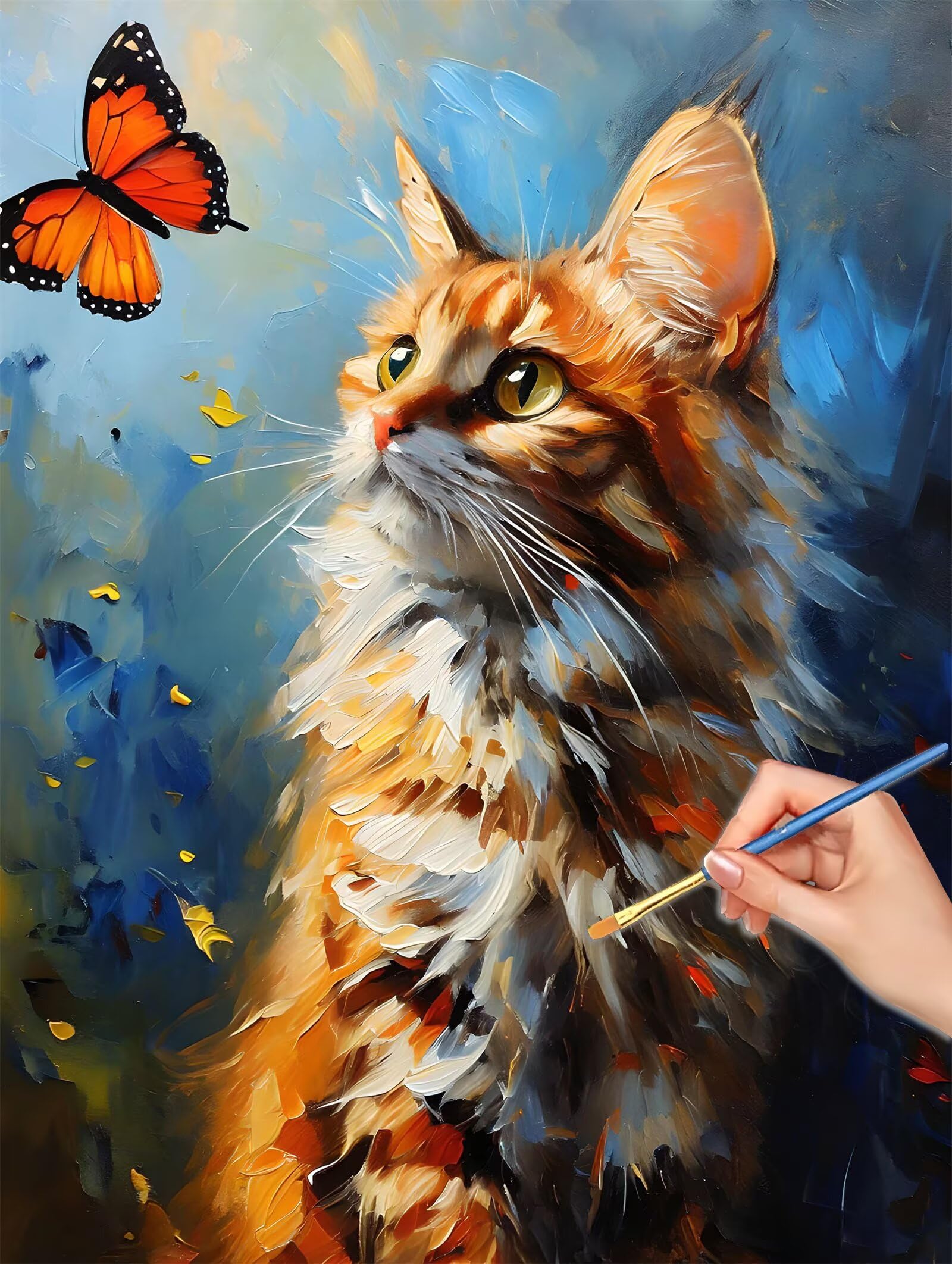 Malowanie według liczb dla dorosłych, 90 x 120 cm zestaw do malowania według numerów kot dla dorosłych początkujących, Paint by Numbers motyl z akrylowymi pędzlami do rysowania, dekoracja domu i
