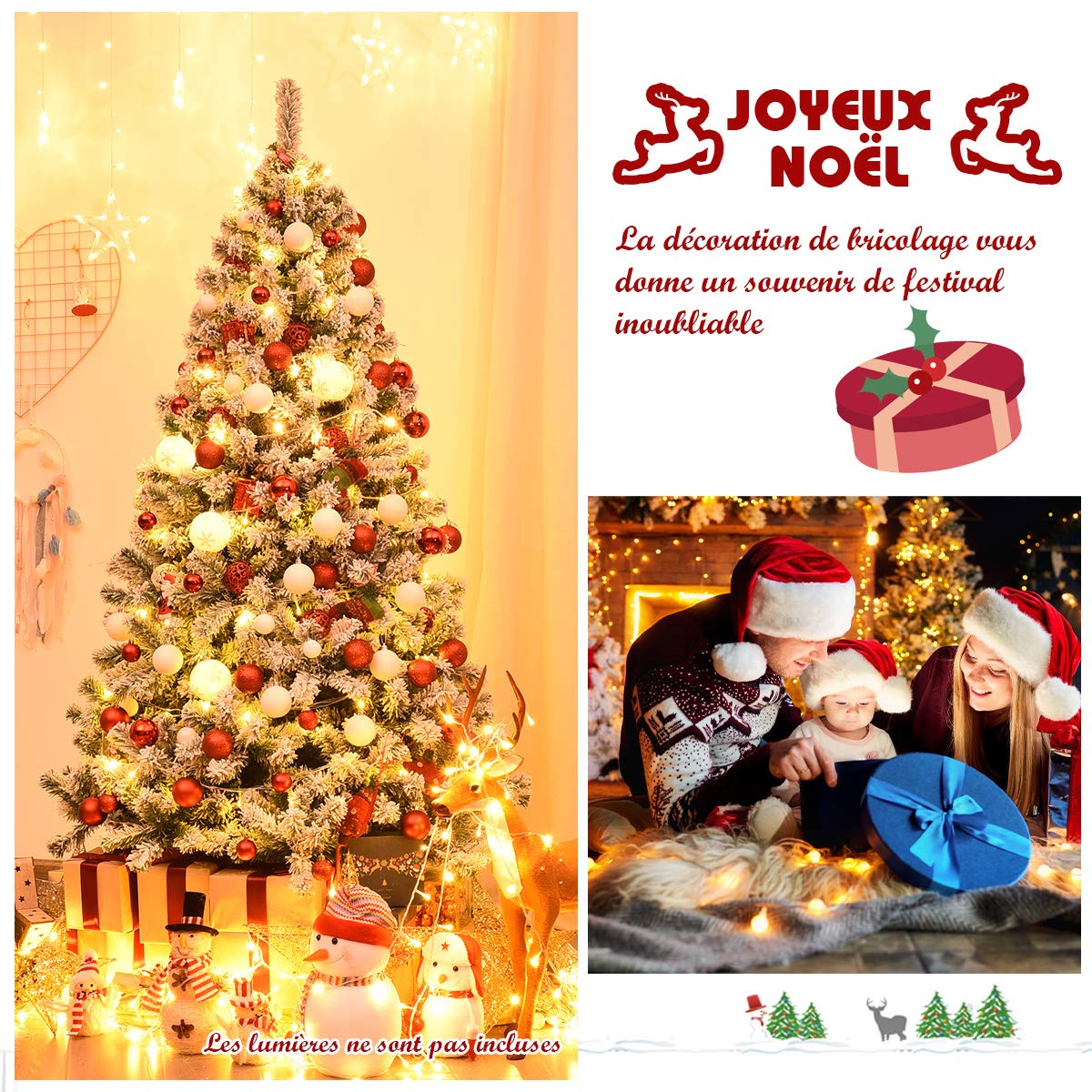 COSTWAY Arbre de Noël Enneigé, Arbre de Noël Artificiel 180CM avec 928 Branches Aiguilles en PVC, Support Métallique Solide et Pliable pour Fête Familiale, Bureau, Magasin (180CM)