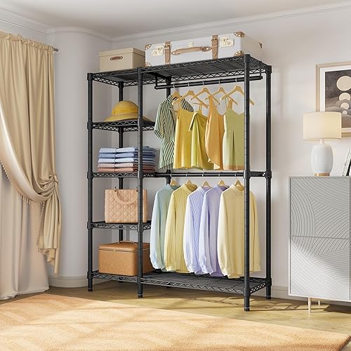 Miniatura 7 de VIPEK V7 - Perchero para colgar ropa resistente con estantes, estantes portátiles de metal para ropa de 5 niveles, sistema de armario independiente,