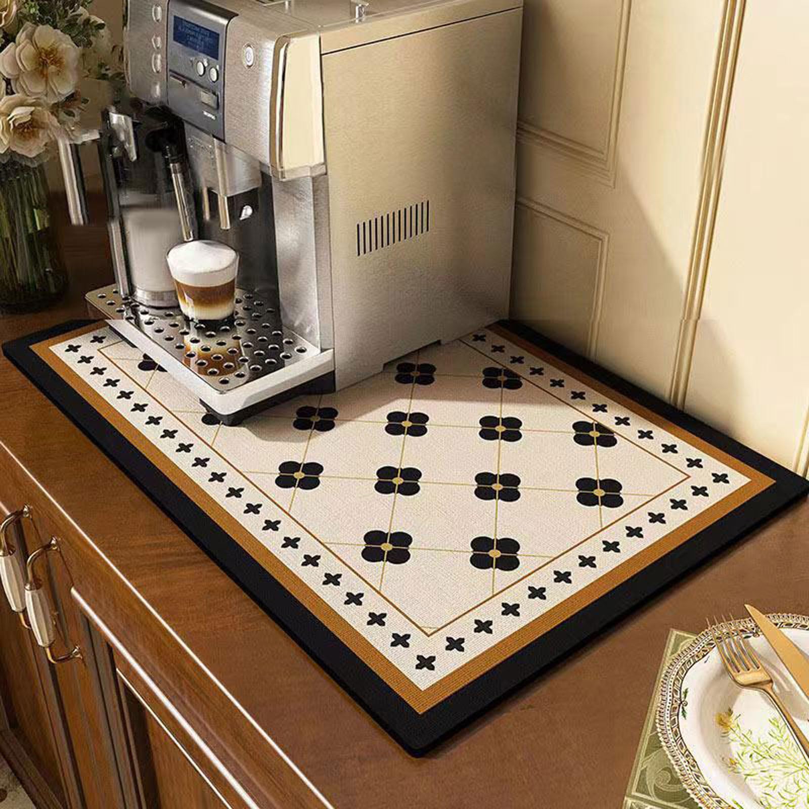 Coffee Maker Mat For Countertop,Absorbent Dish Drying Mat,Heat Resistant Pad,Hide Stain,Anti-Slip Rubber Backed,Coffee Bar Accessories,Fit Coffee Pot Espresso Machine,Table Mat For Kitchen