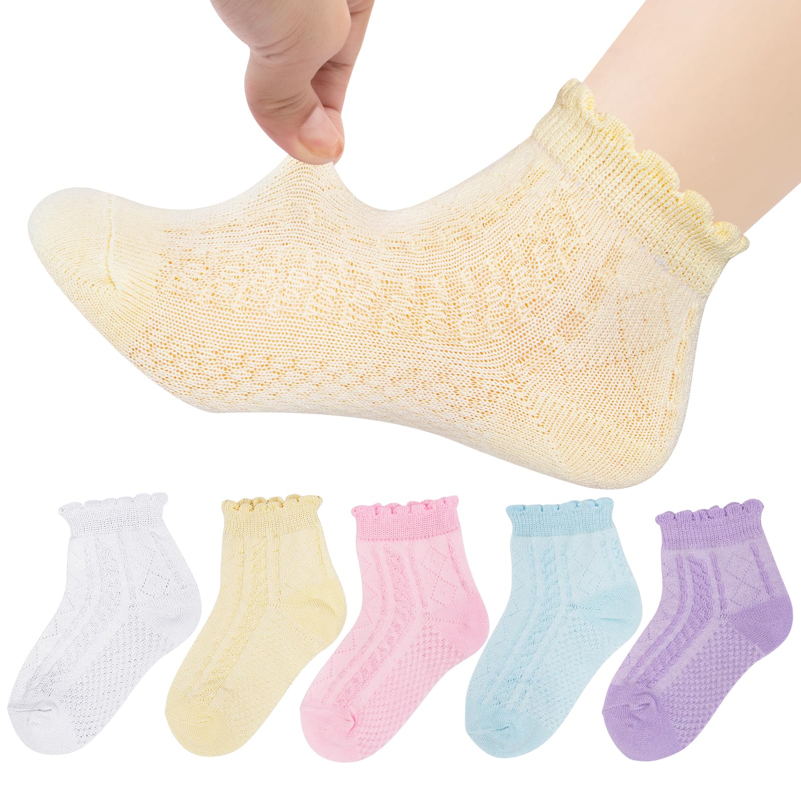 Looching 5 Pairs Baby Girls Boys Mesh Thin Cotton Socks Toddler Ruffle No Show Soft Low Cut Ankle Socks for Little Kids