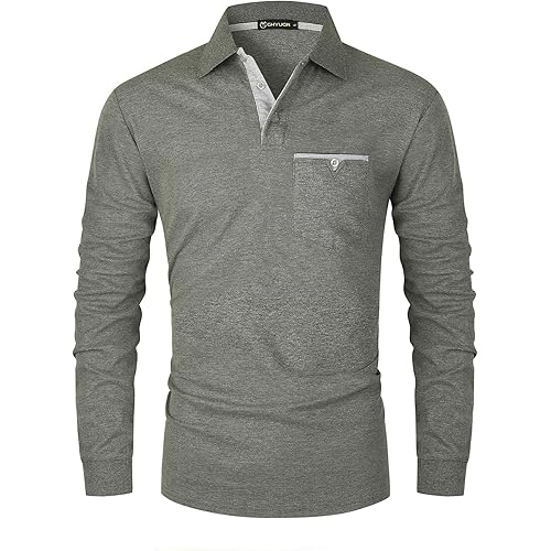 GHYUGR Men's Long Sleeve Polos Contrasting Colors Design Golf T-Shirt Casual Polo Shirts