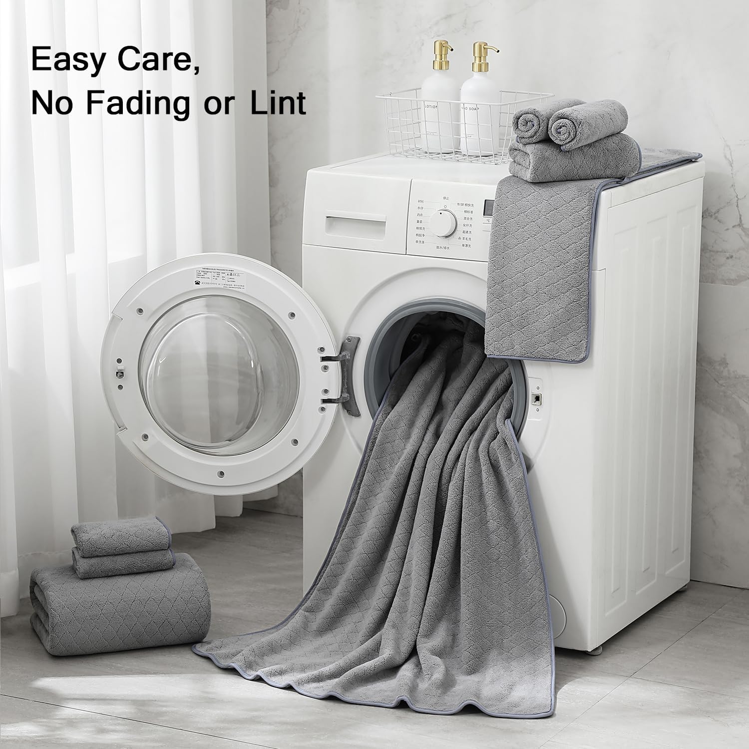 Luxury Bath Towels Set - 12 Piece (4 Bath Towels,4 Hand Towels,4 Washcloths), 100% Microfiber,Extra Absorbent Super Soft & Quick Dry,Complete Family Pack for Bathroom Gym Pool,Grey - Image 7