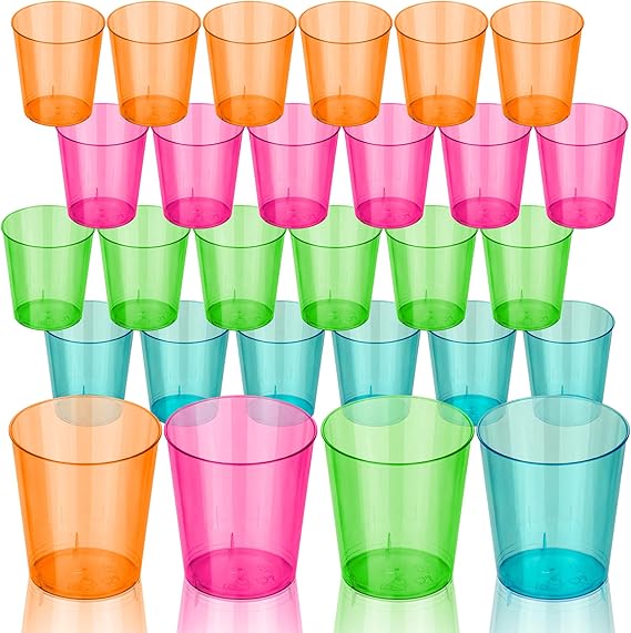 DecorRack 2 Oz Neon Shot Glasses, 24 Plastic Shot Cups