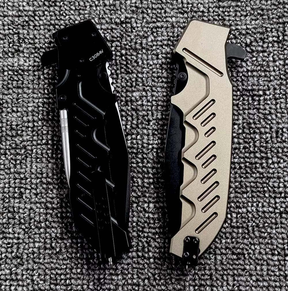 Klappmesser 10.6" Scharfes slim Taschenmesser schwarz edelstahl Alu lange, Khaki aluminium, kette geprägter muster, Outdoor Edc Messer Survival Jagdmesser, tragbare camping messer, geschenk für männer