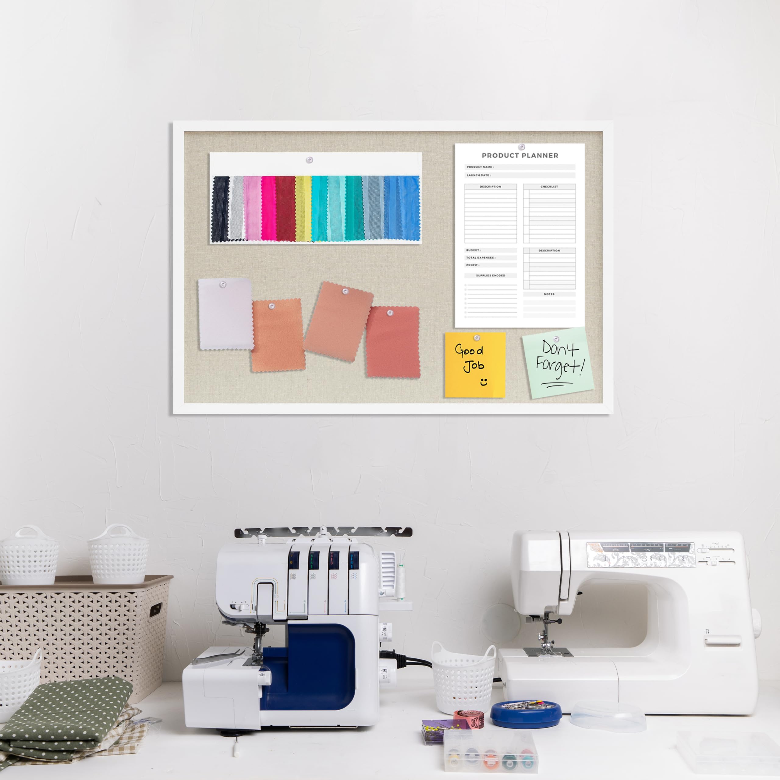 DAHAPYBOO Tablero de corcho con lino blanco, paquete de 2, tablón de anuncios de 30 x 20 pulgadas | Tableros de corcho colgantes para oficina, hogar, escuela, tablero de mensajes o decoración de tablero de visión
