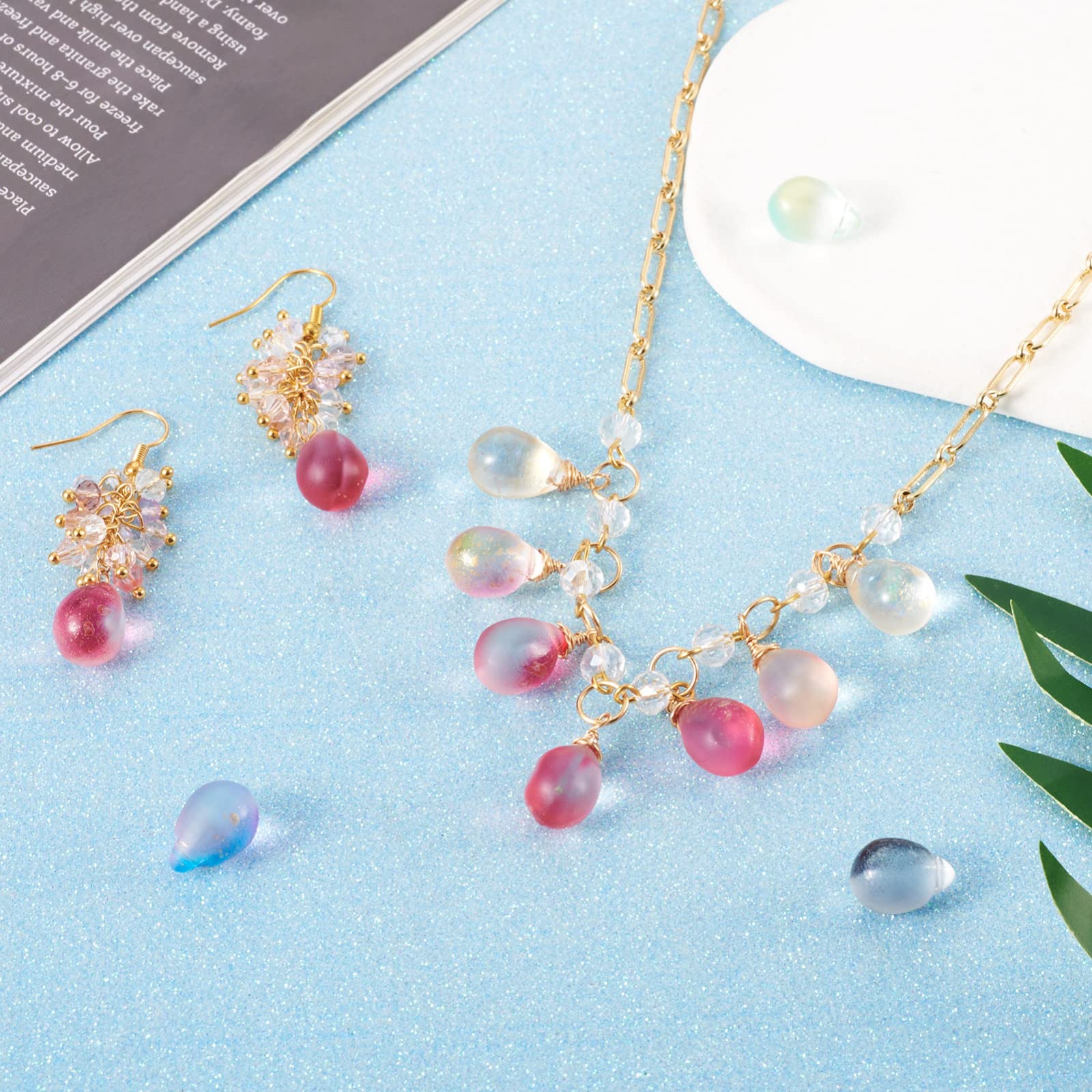PandaHall 80pcs Teardrop Glass Charms Two Tone Water Drop Crystal Loose Beads Glass Drop Charms for DIY Necklace Earring Jewelry Making - Image 2