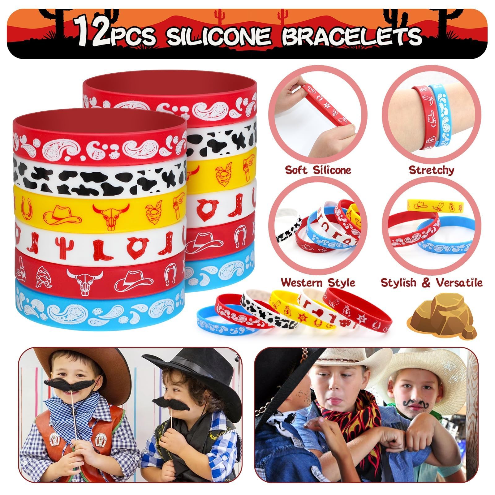 72-teiliges Cowboy Western Partyset – Mit Pferdefiguren, Armbändern & Tattoos Für Kindergeburtstag