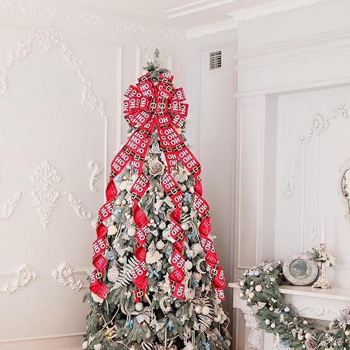 Miniatura 45 de Decoración para árbol de Navidad, lazo grande verde para árbol de Navidad, lazos de regalo de poliéster con puntos rojos y verdes, lazos de regalo