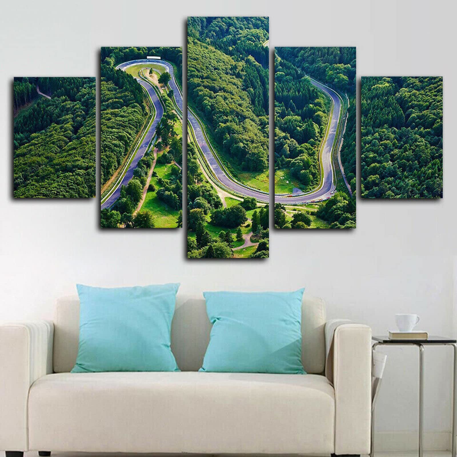 Lienzo de 5 paneles de arte de pared Nurburgring Track Circuit Rally HD Pintura para el hogar moderno sala de estar oficina Decoración de gran tamaño enmarcado (60 x 32 pulgadas)